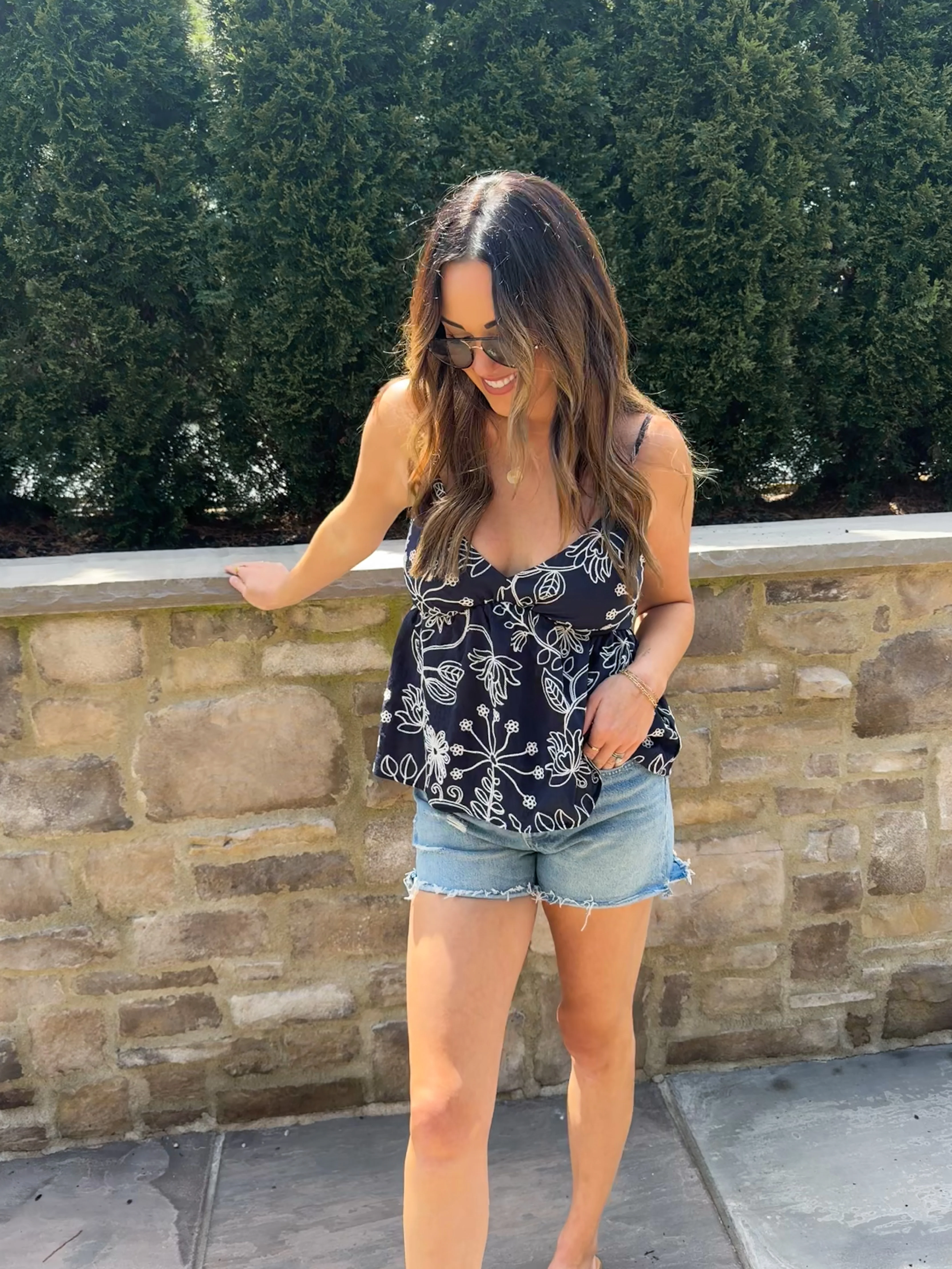 Navy Embroidered Tank and Short Set - Image 3