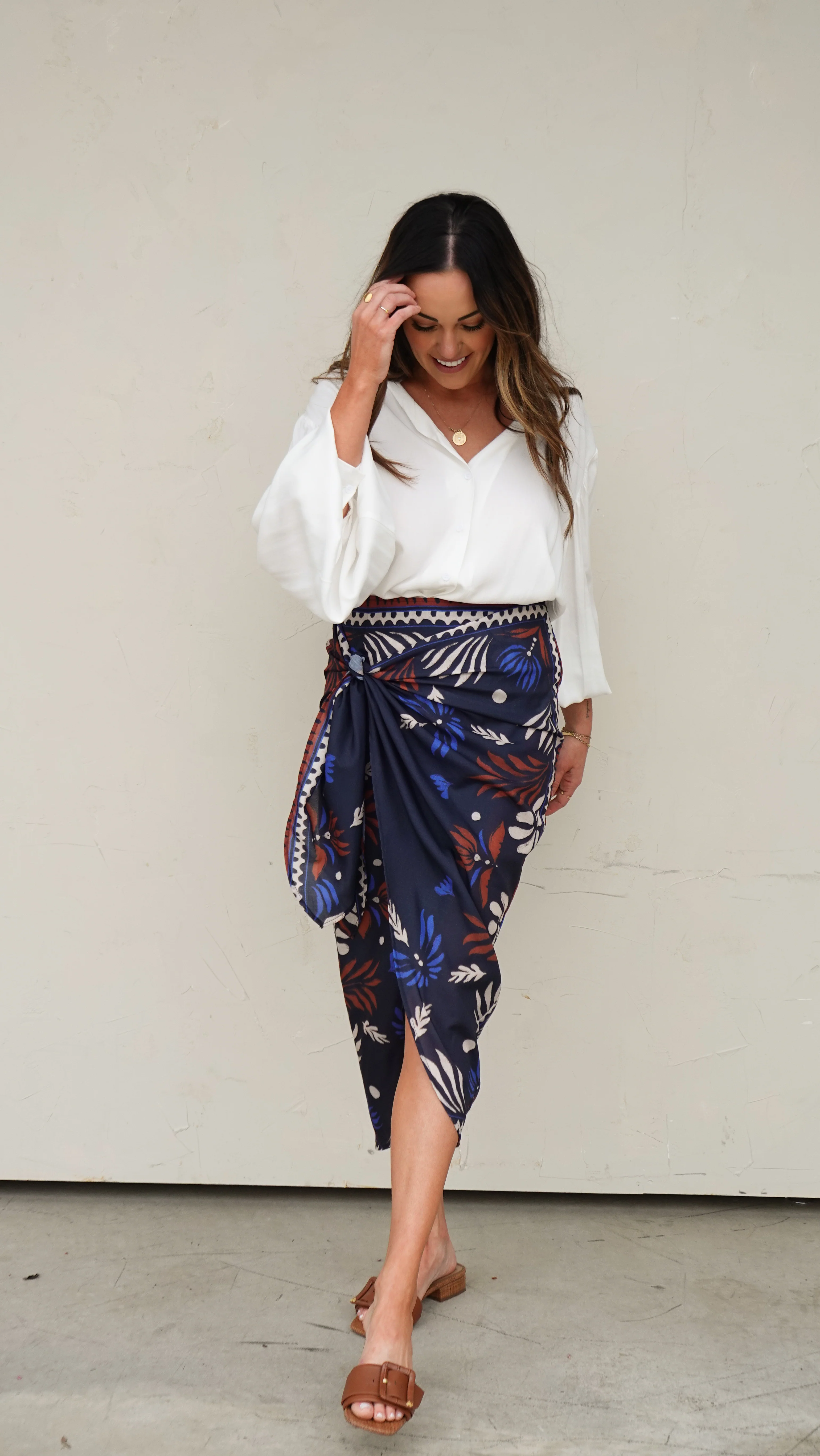 Navy Printed Wrap Skirt - Image 6