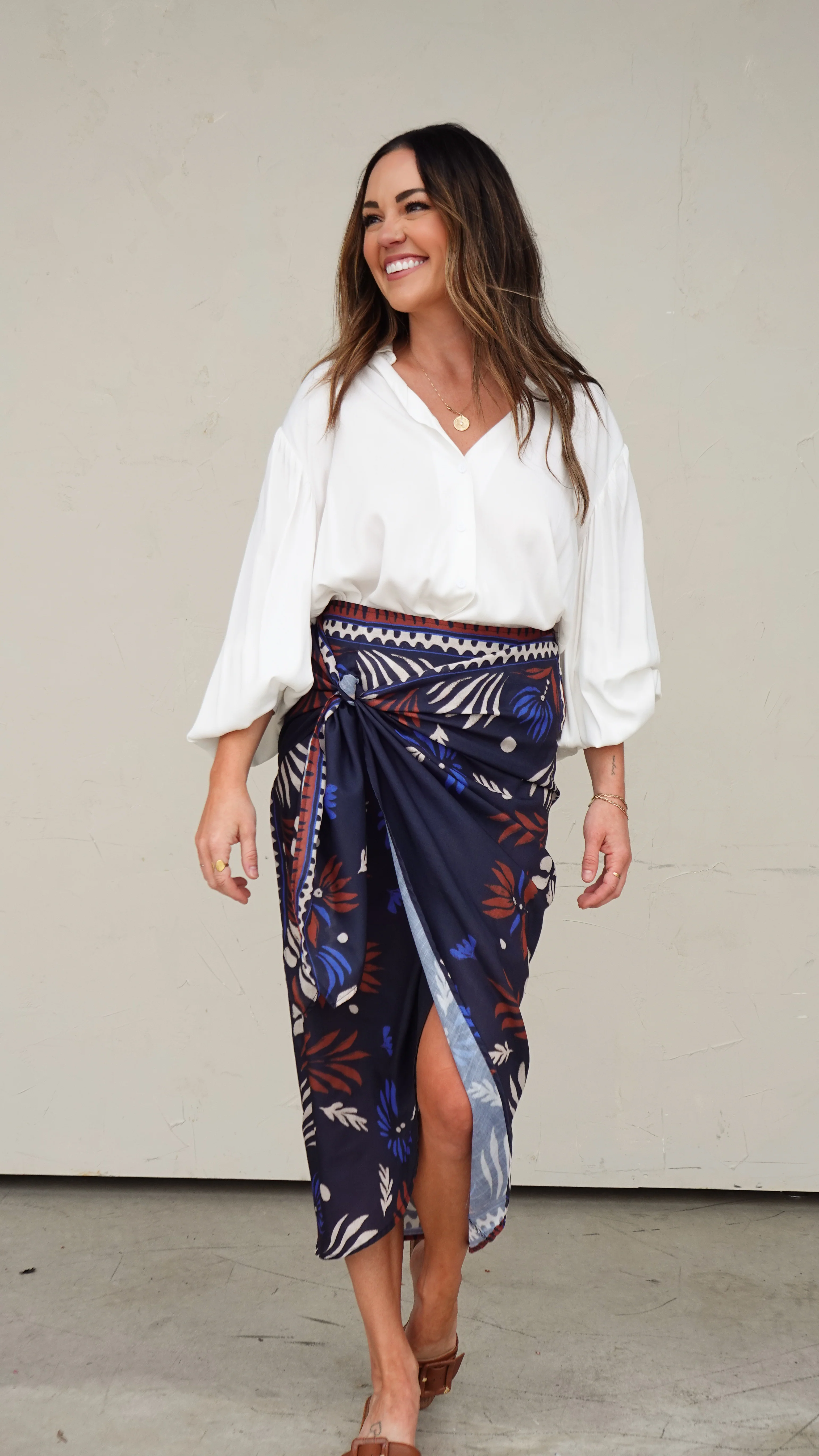 Navy Printed Wrap Skirt - Image 7