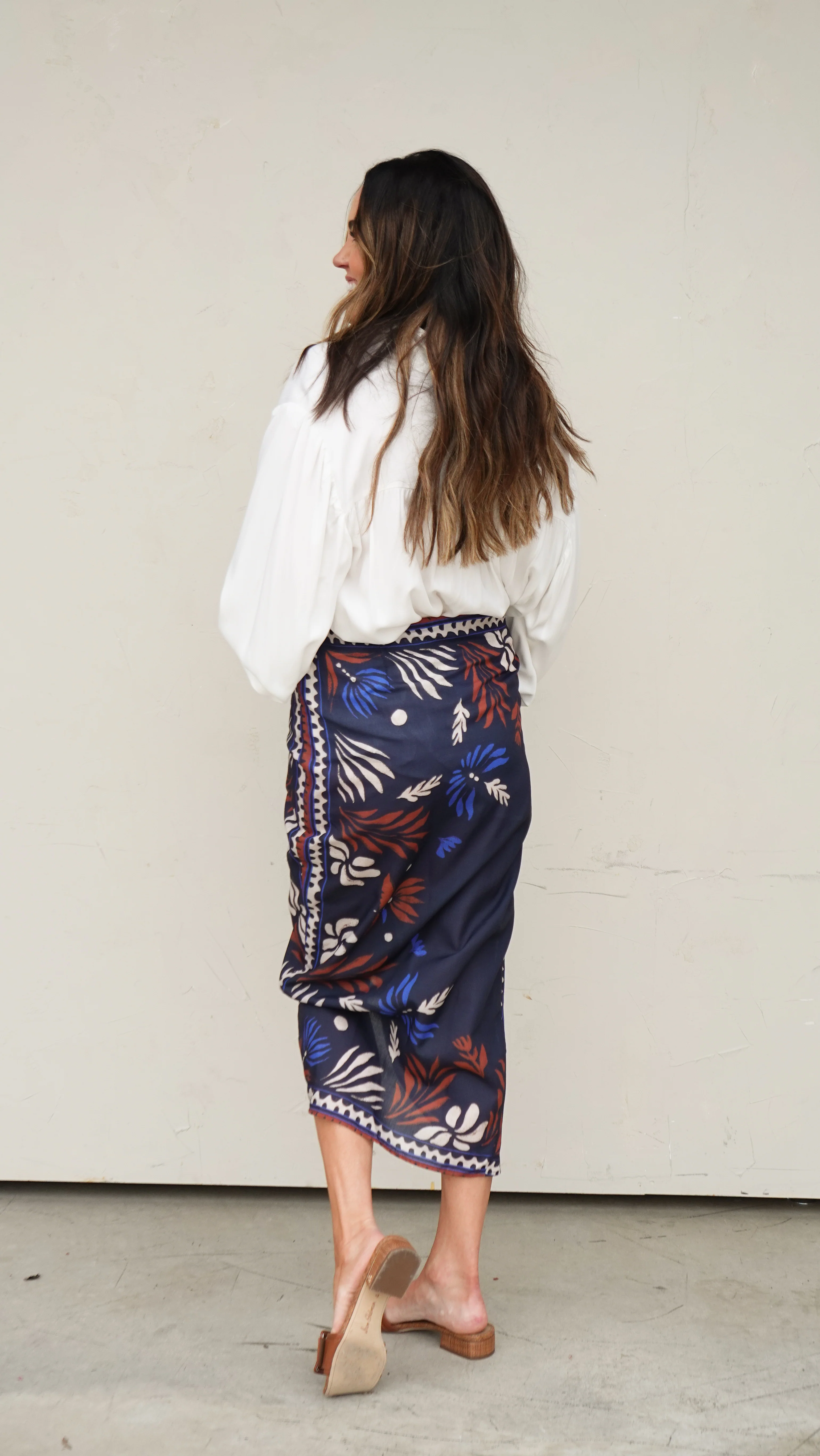 Navy Printed Wrap Skirt - Image 8