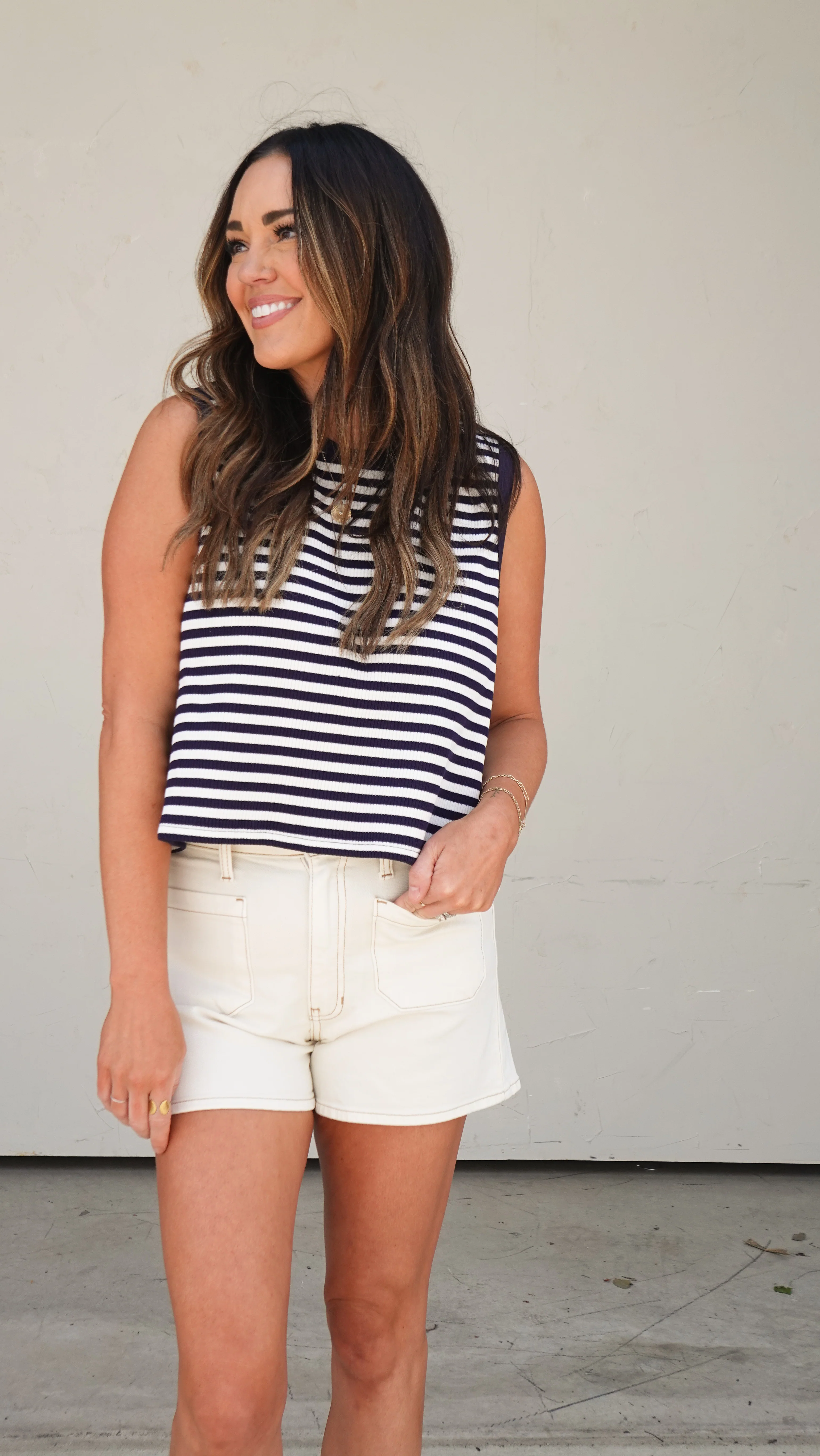 Navy Striped Sleeveless Top - Image 4