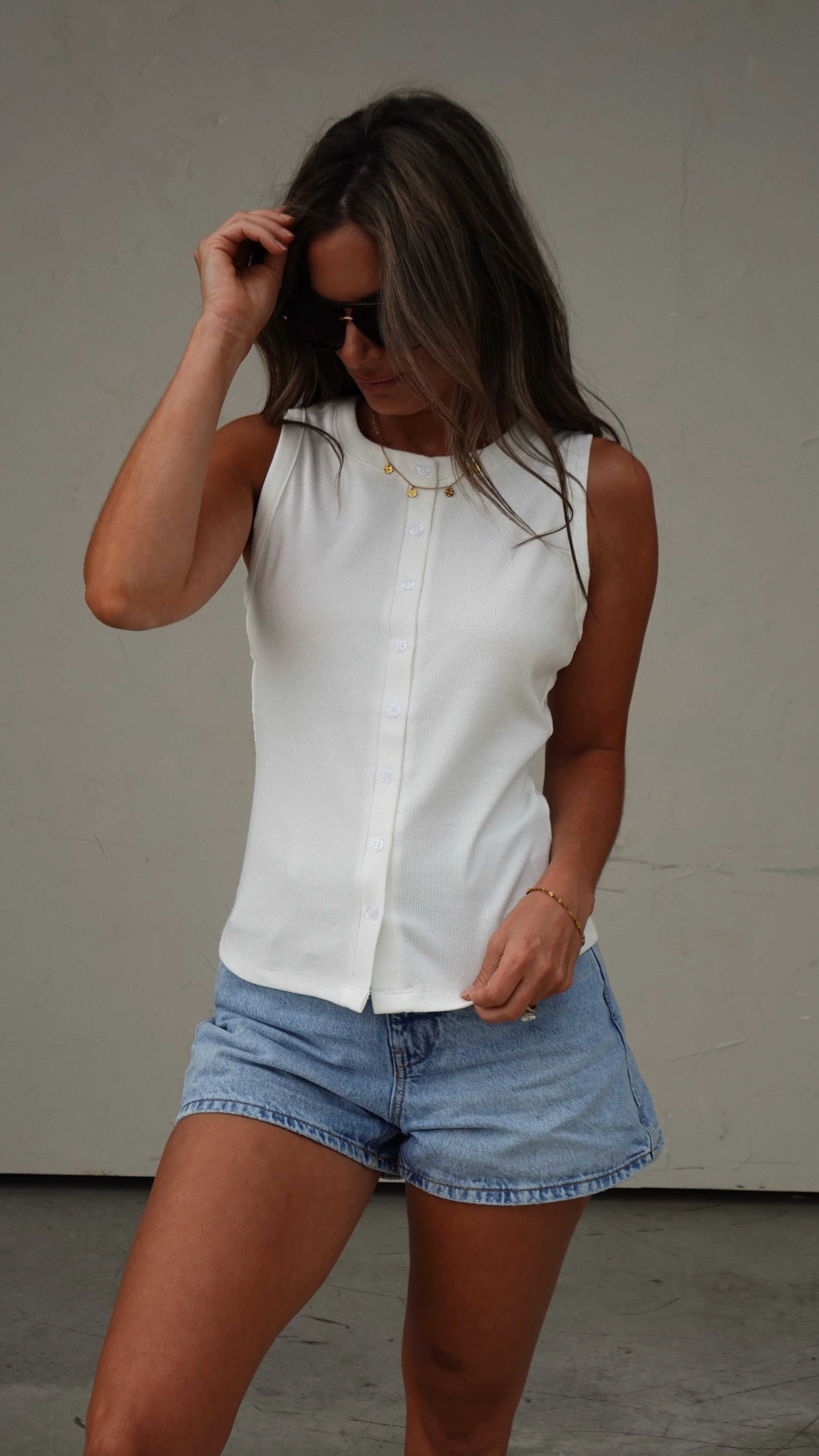 Off-White Ribbed Henley Tank - Image 4