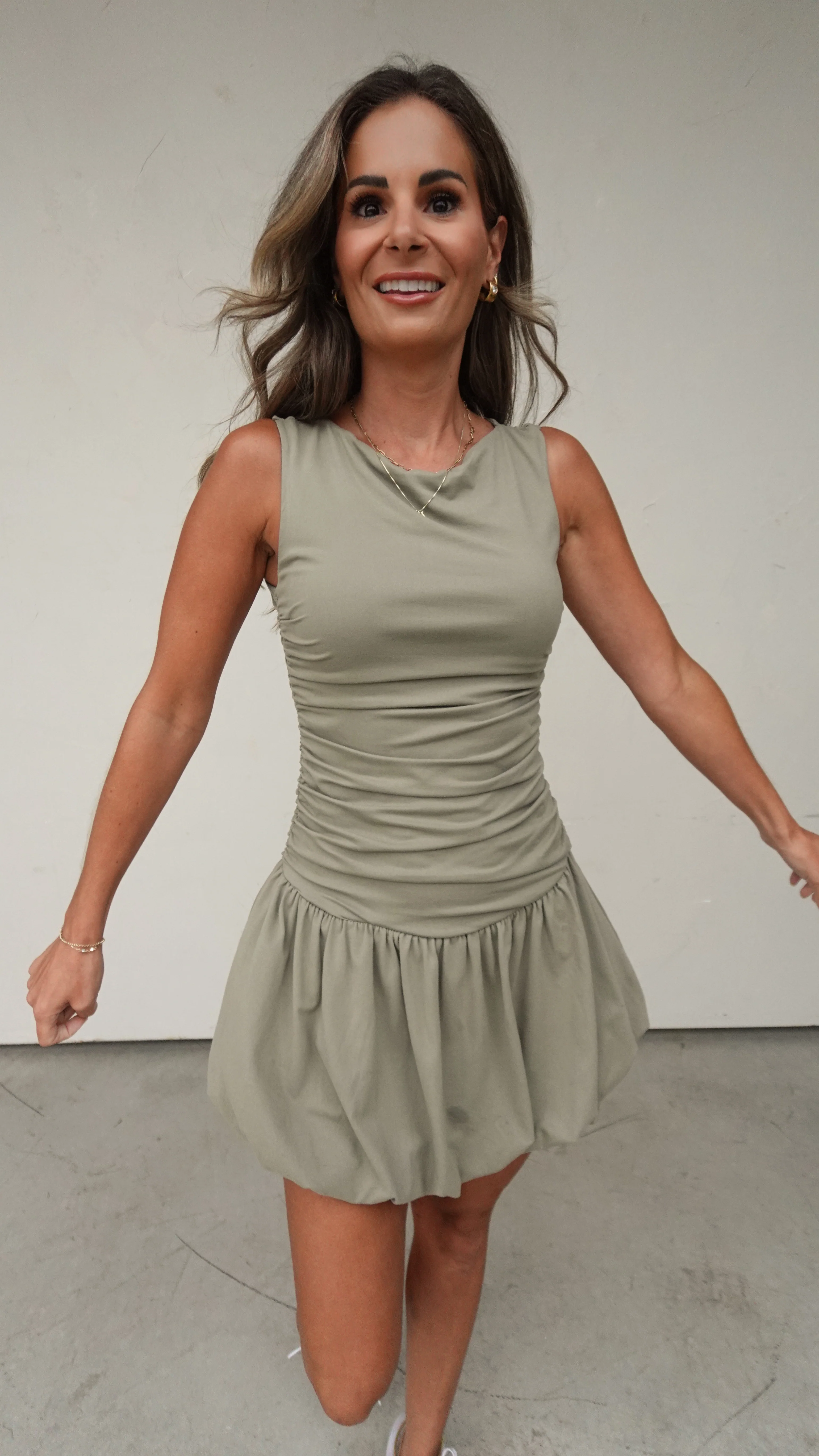 Olive Buttersoft Bubble Hem Dress