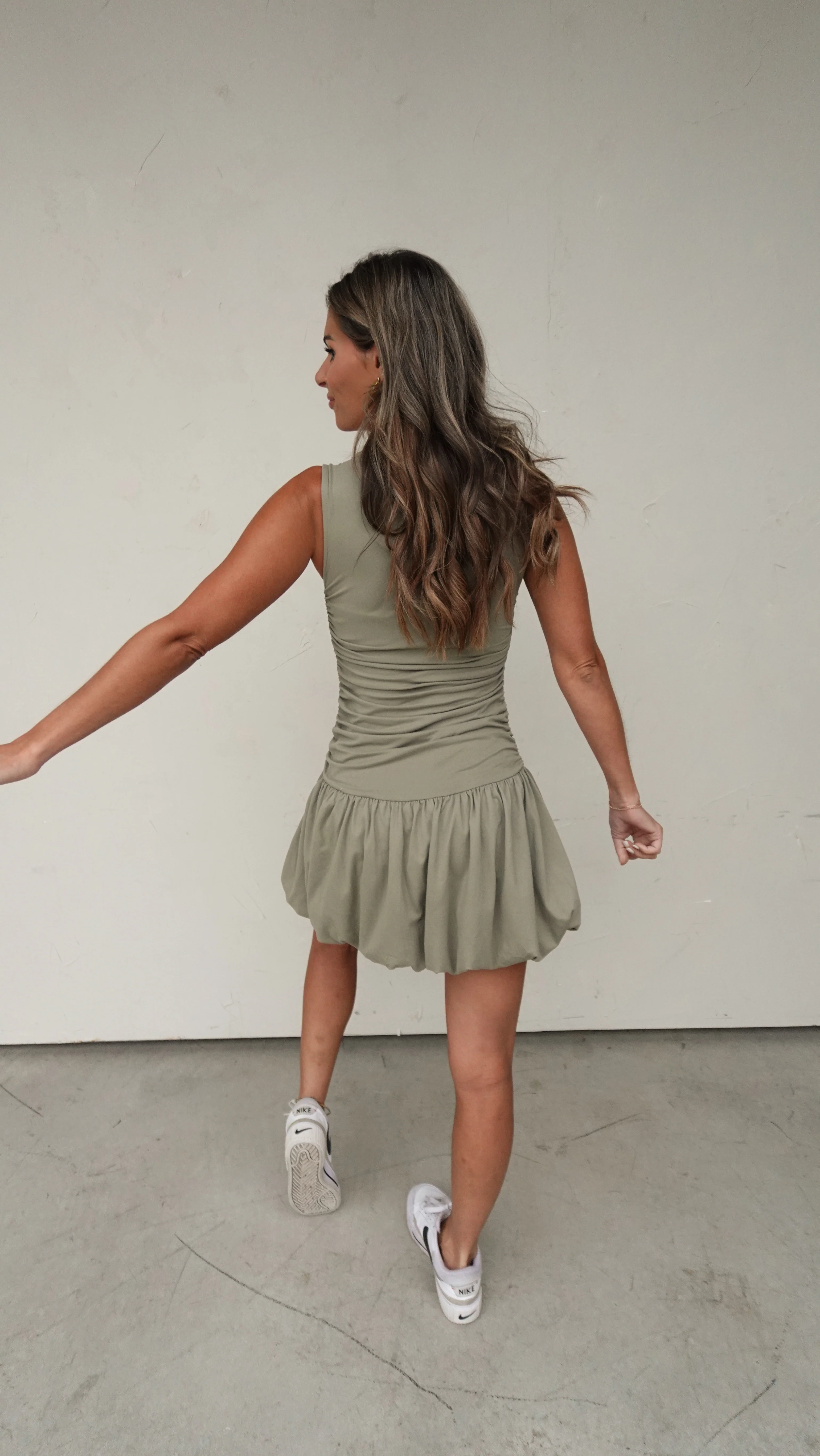 Olive Buttersoft Bubble Hem Dress - Image 5
