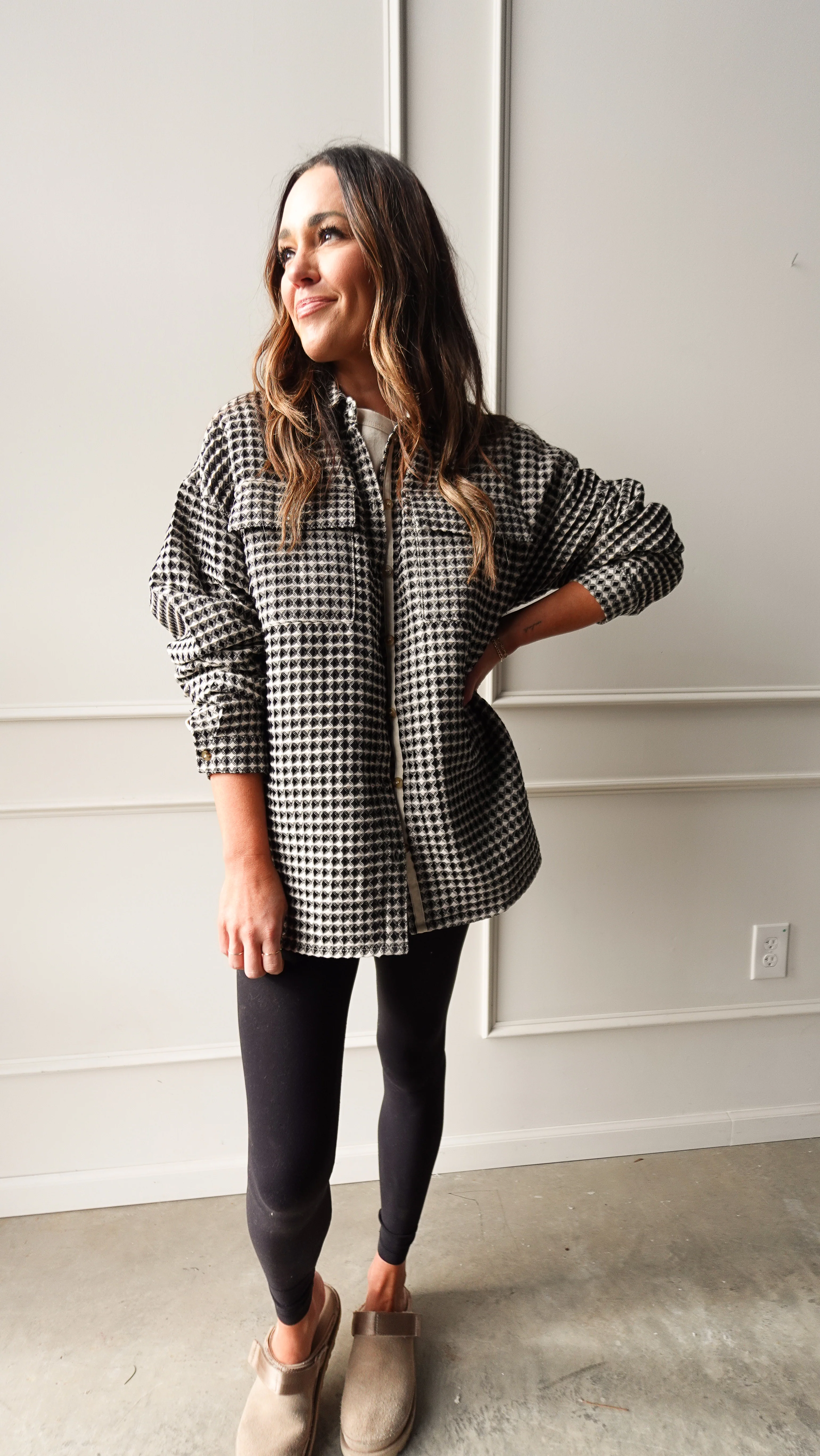 Patterned Waffle Textured Oversized Shacket - Image 4