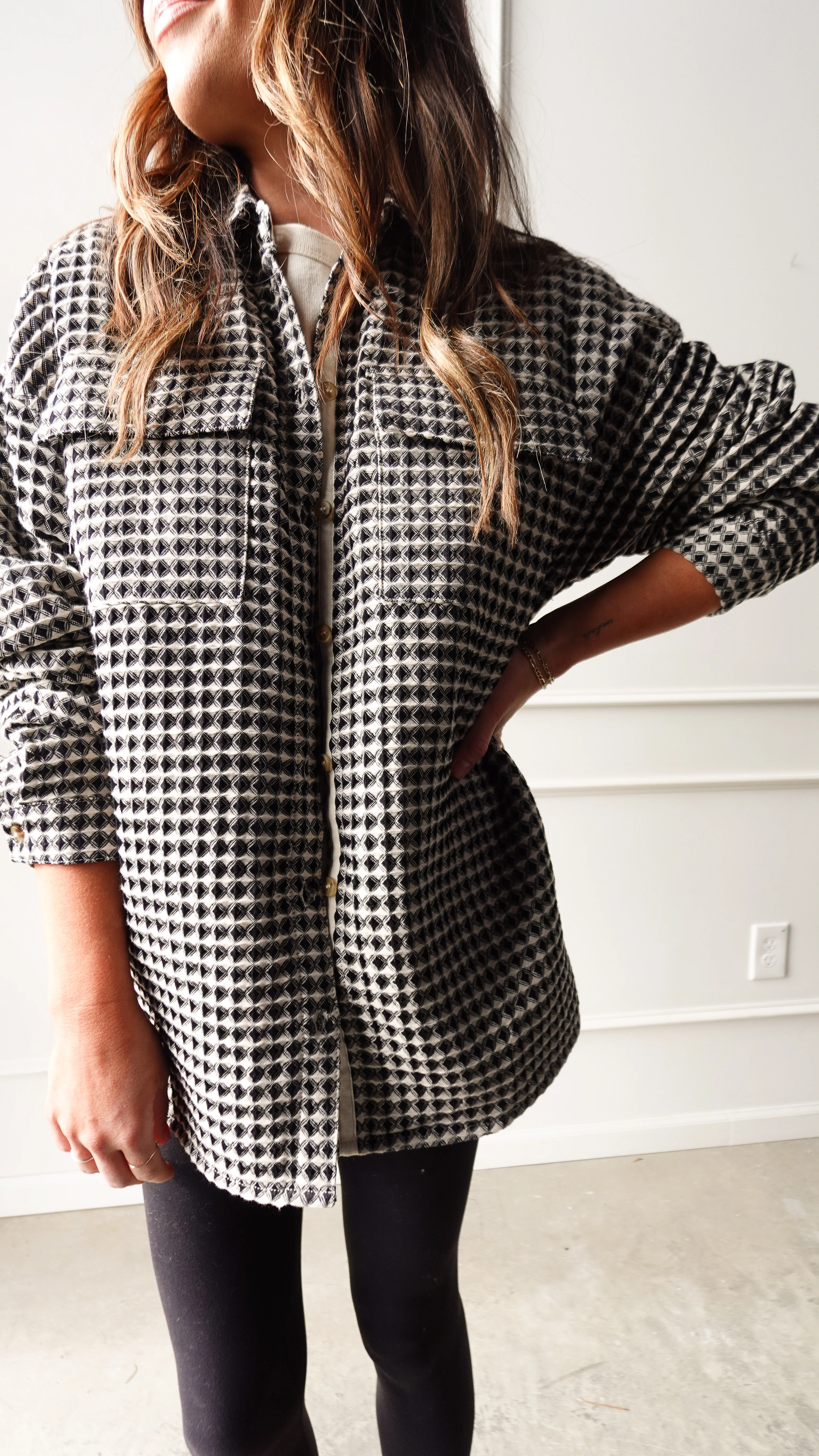 Patterned Waffle Textured Oversized Shacket - Image 5
