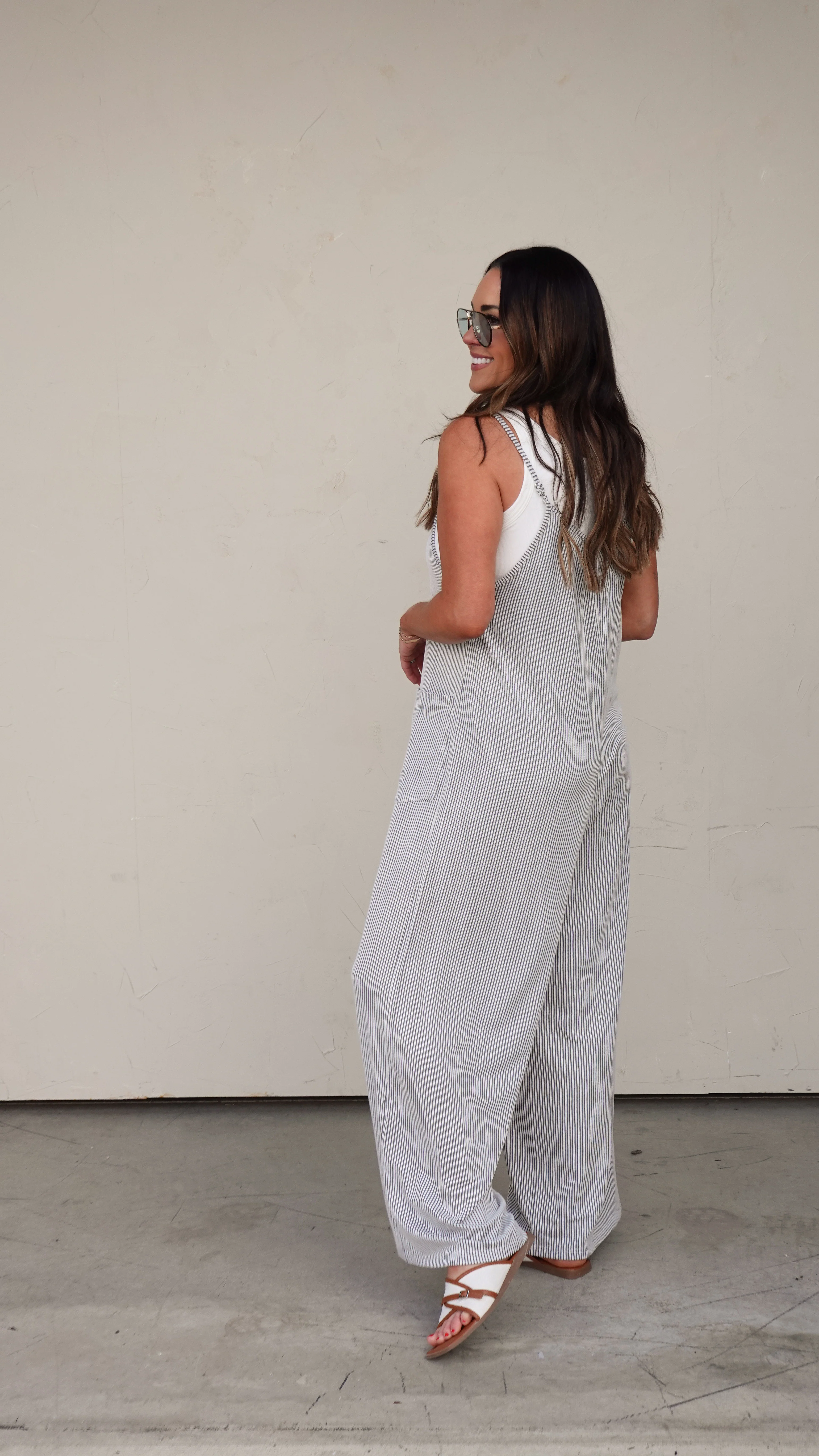Pinstripe Sleeveless Slouchy Jumpsuit - Image 3