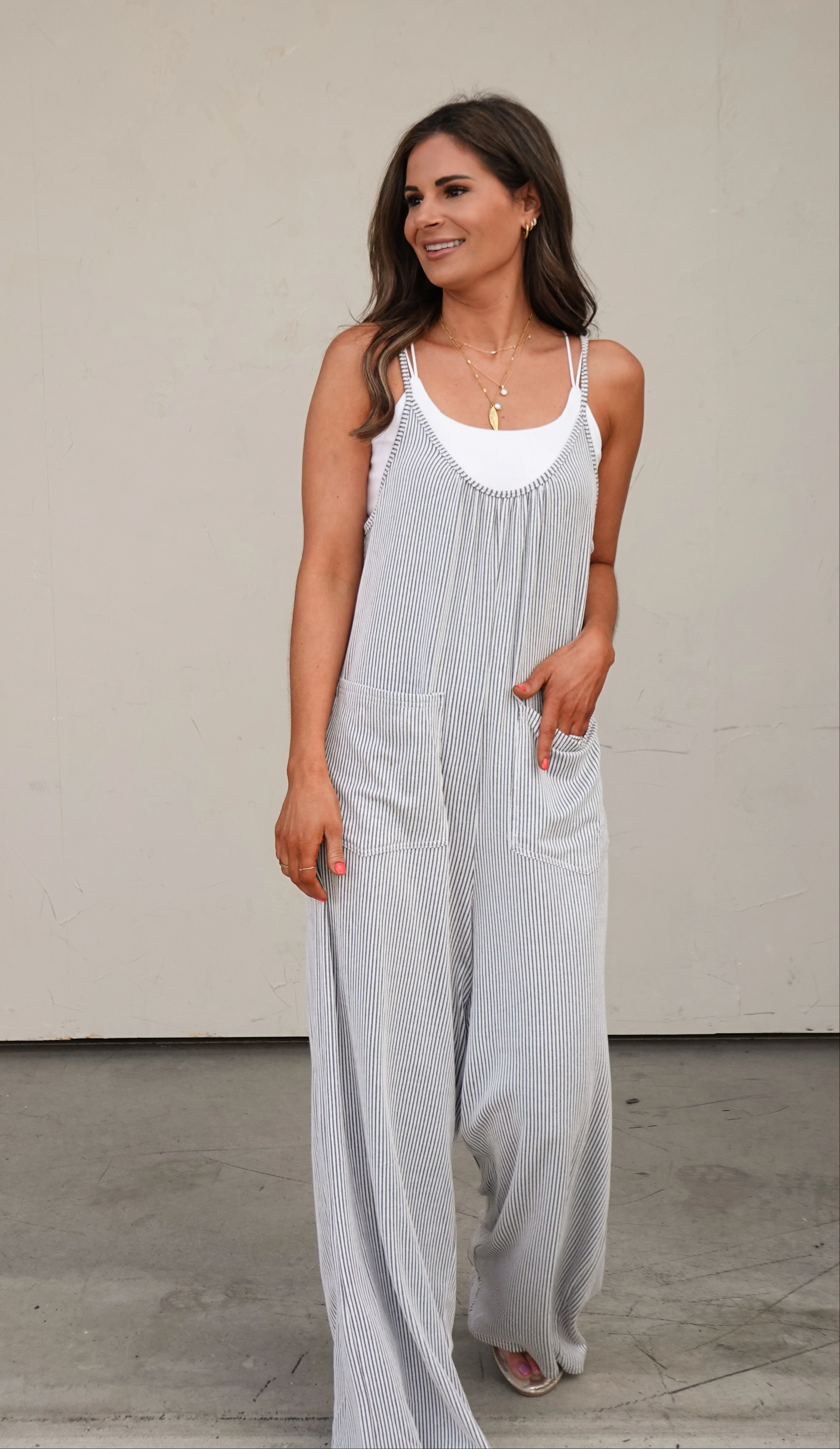 Pinstripe Sleeveless Slouchy Jumpsuit - Image 4