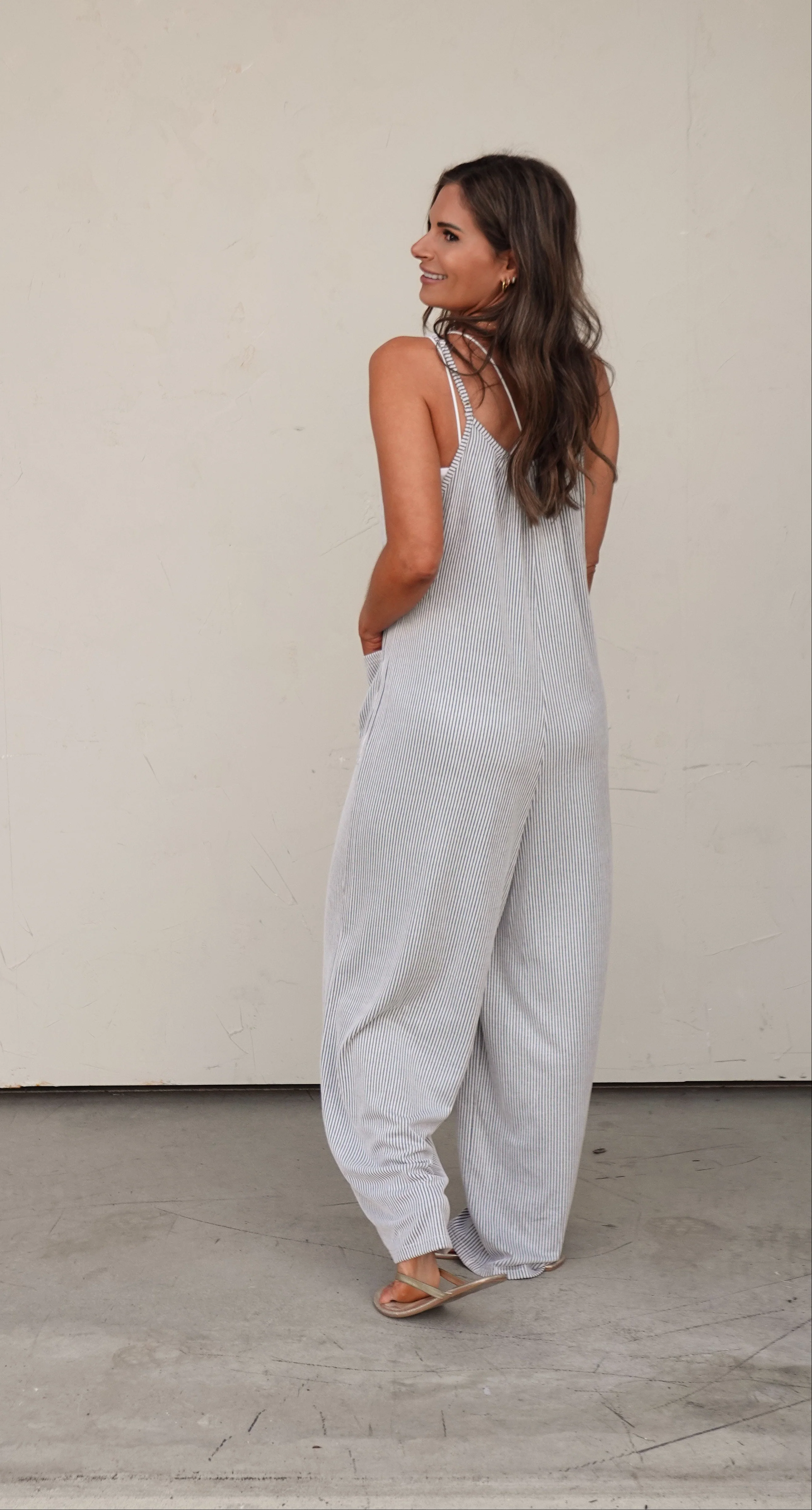 Pinstripe Sleeveless Slouchy Jumpsuit - Image 6