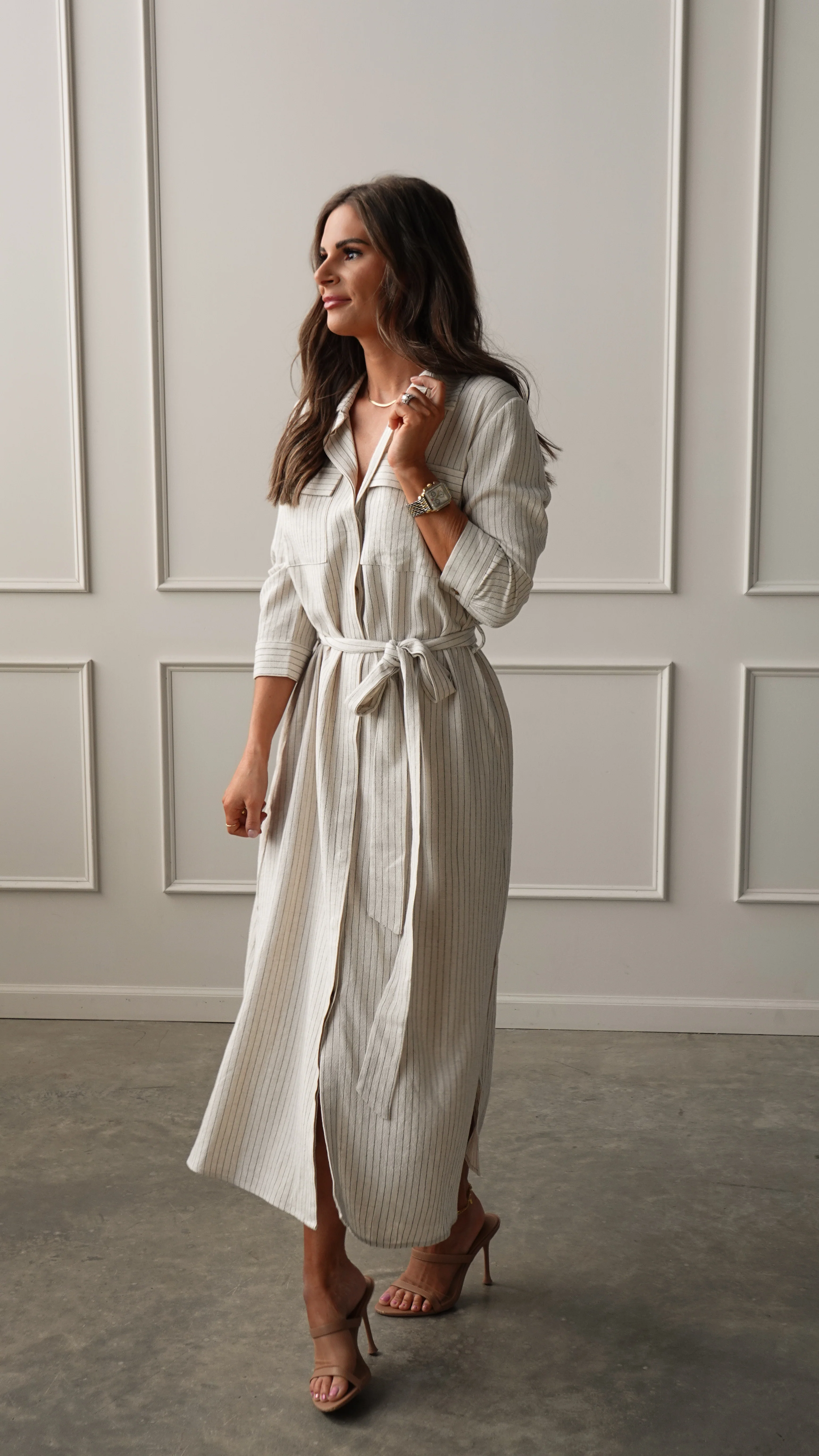 Pinstripe Woven Shirt Dress - Image 3