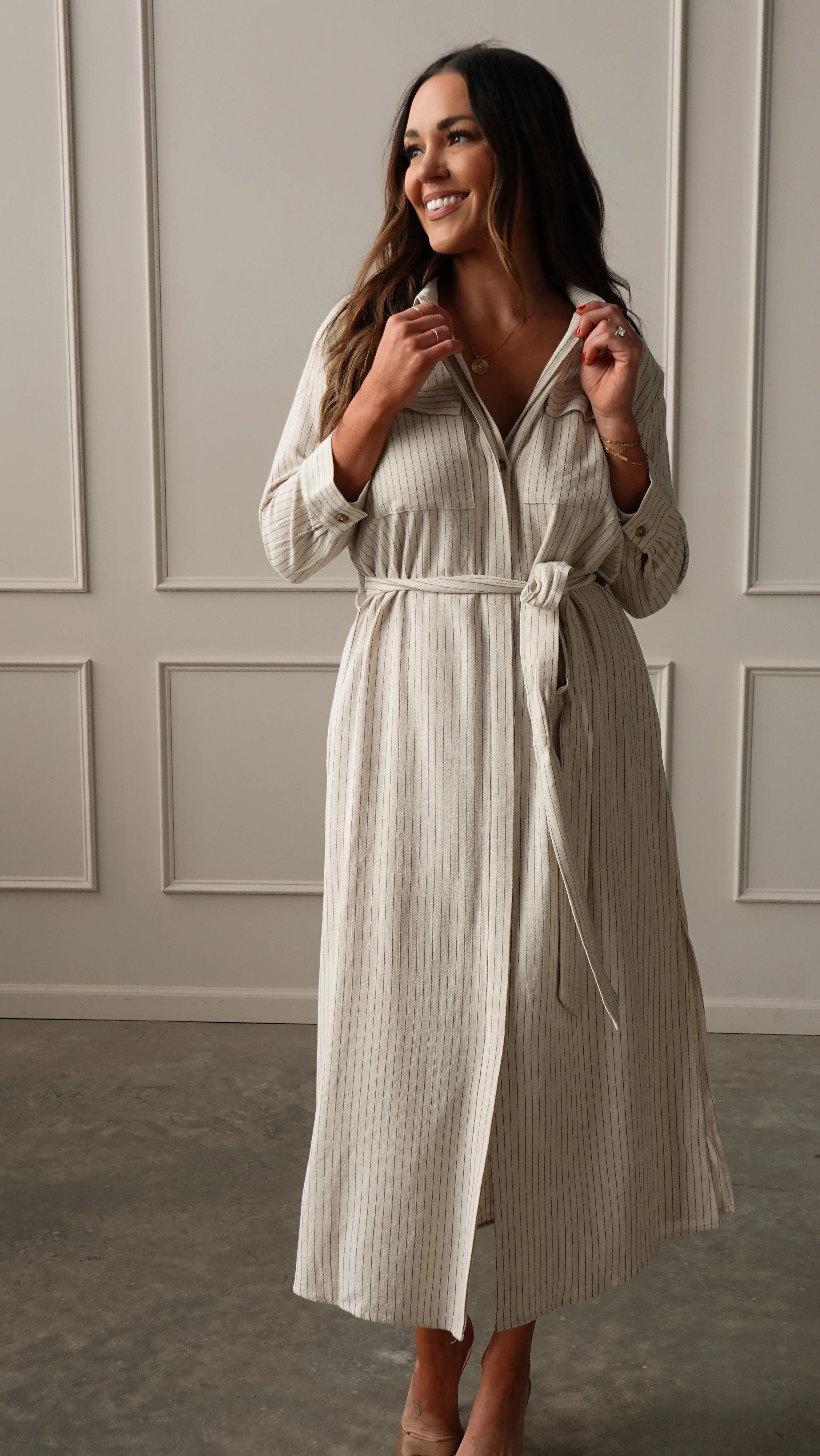 Pinstripe Woven Shirt Dress - Image 5
