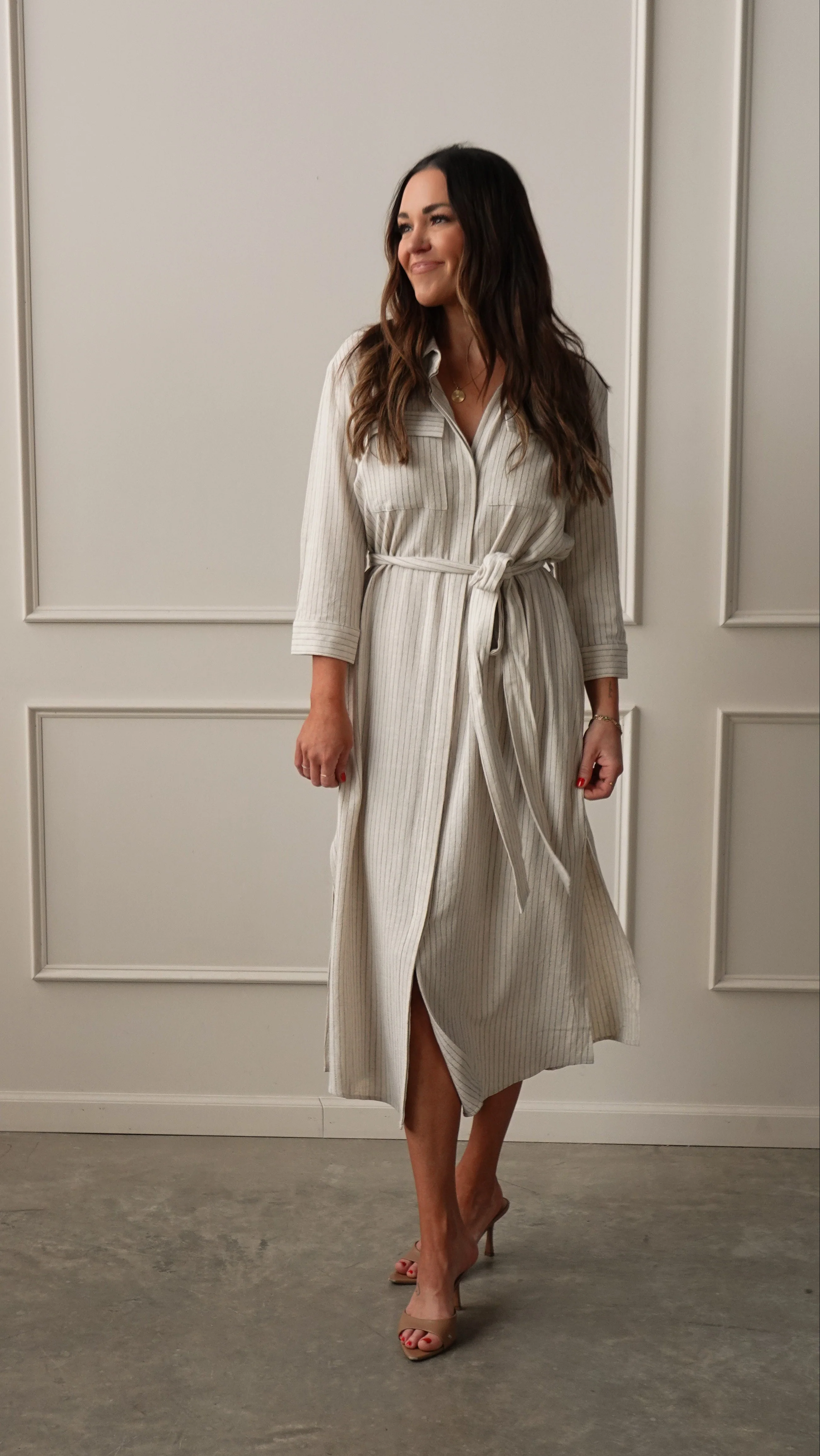 Pinstripe Woven Shirt Dress - Image 6