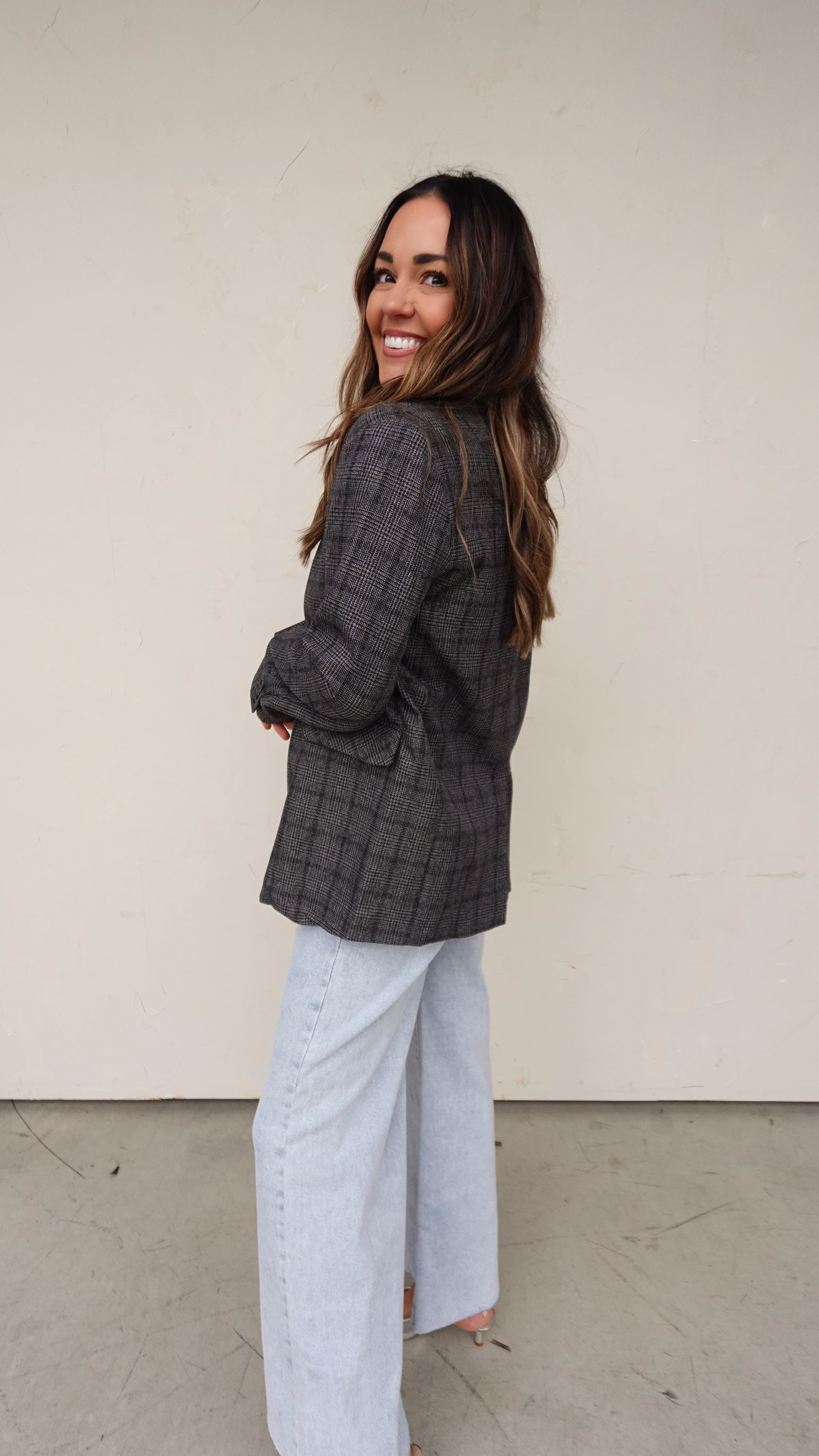 Plaid Blazer - Charcoal - Image 3