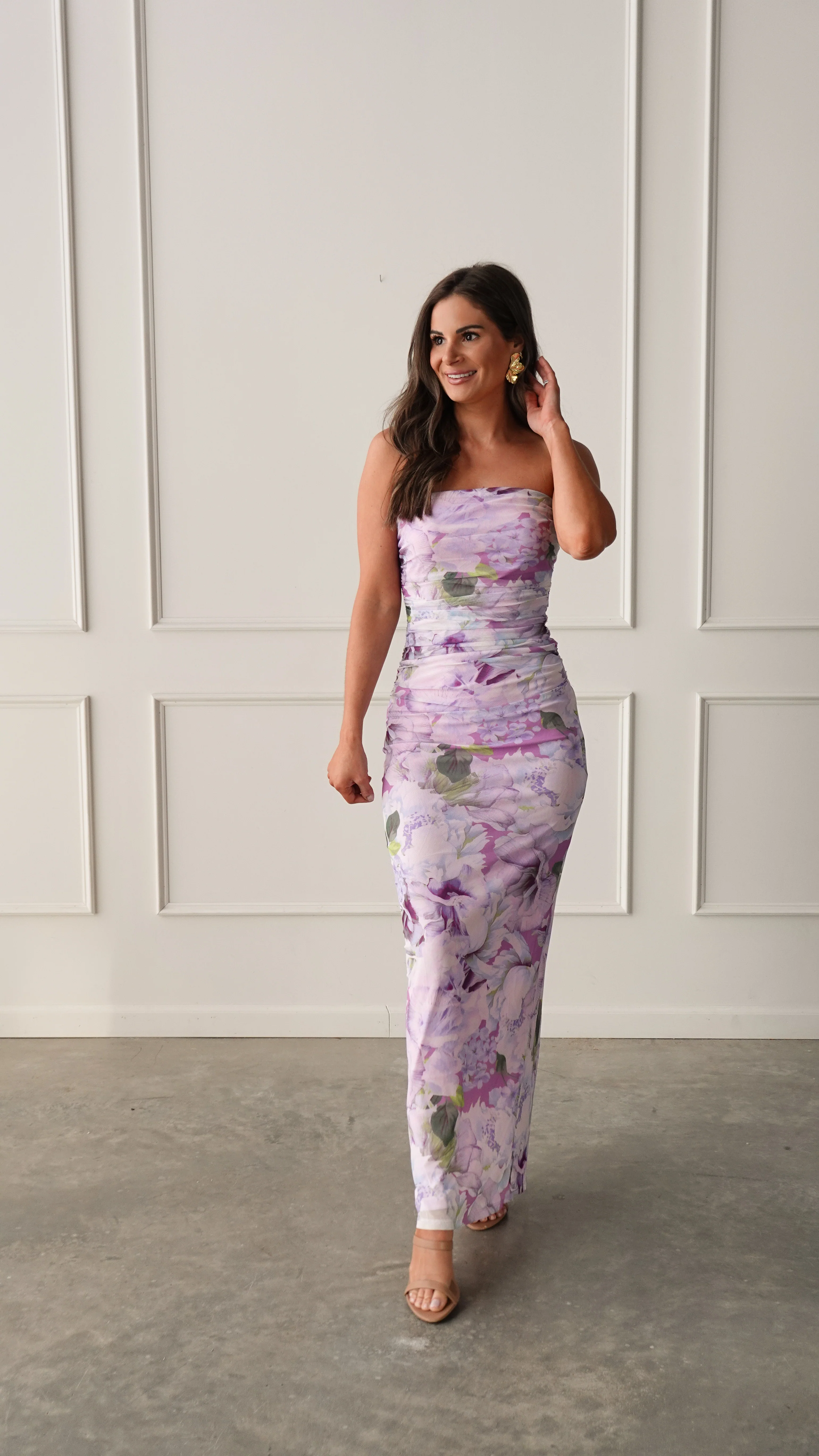 Purple Floral Strapless Dress - Image 4