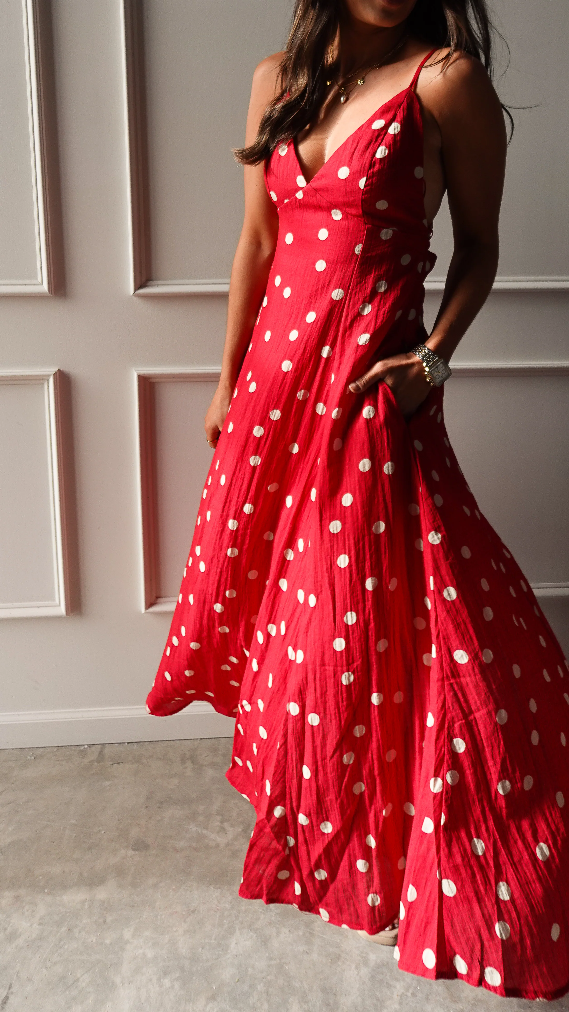 Red Polka Dot Linen Dress - Image 4