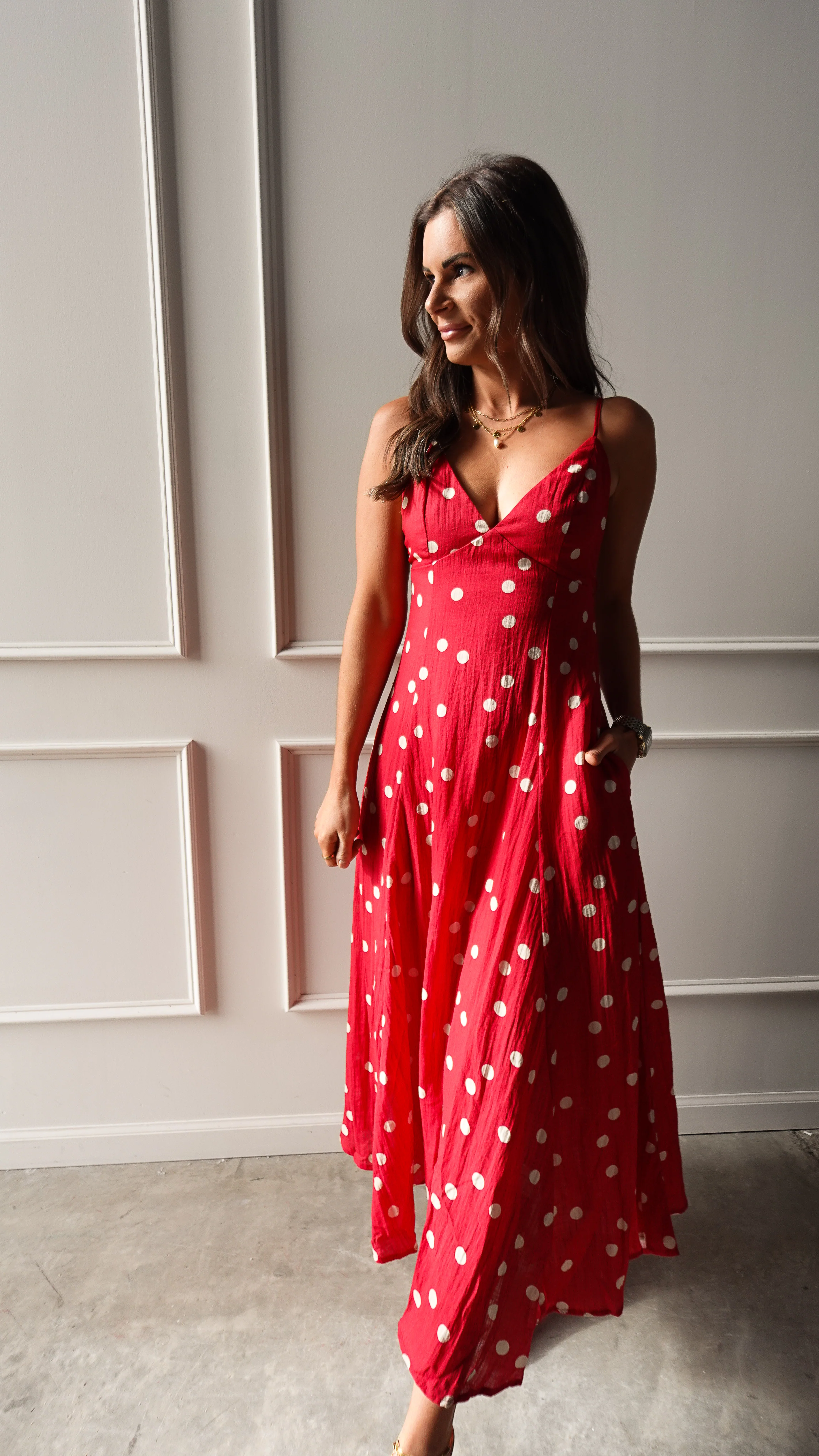 Red Polka Dot Linen Dress - Image 5