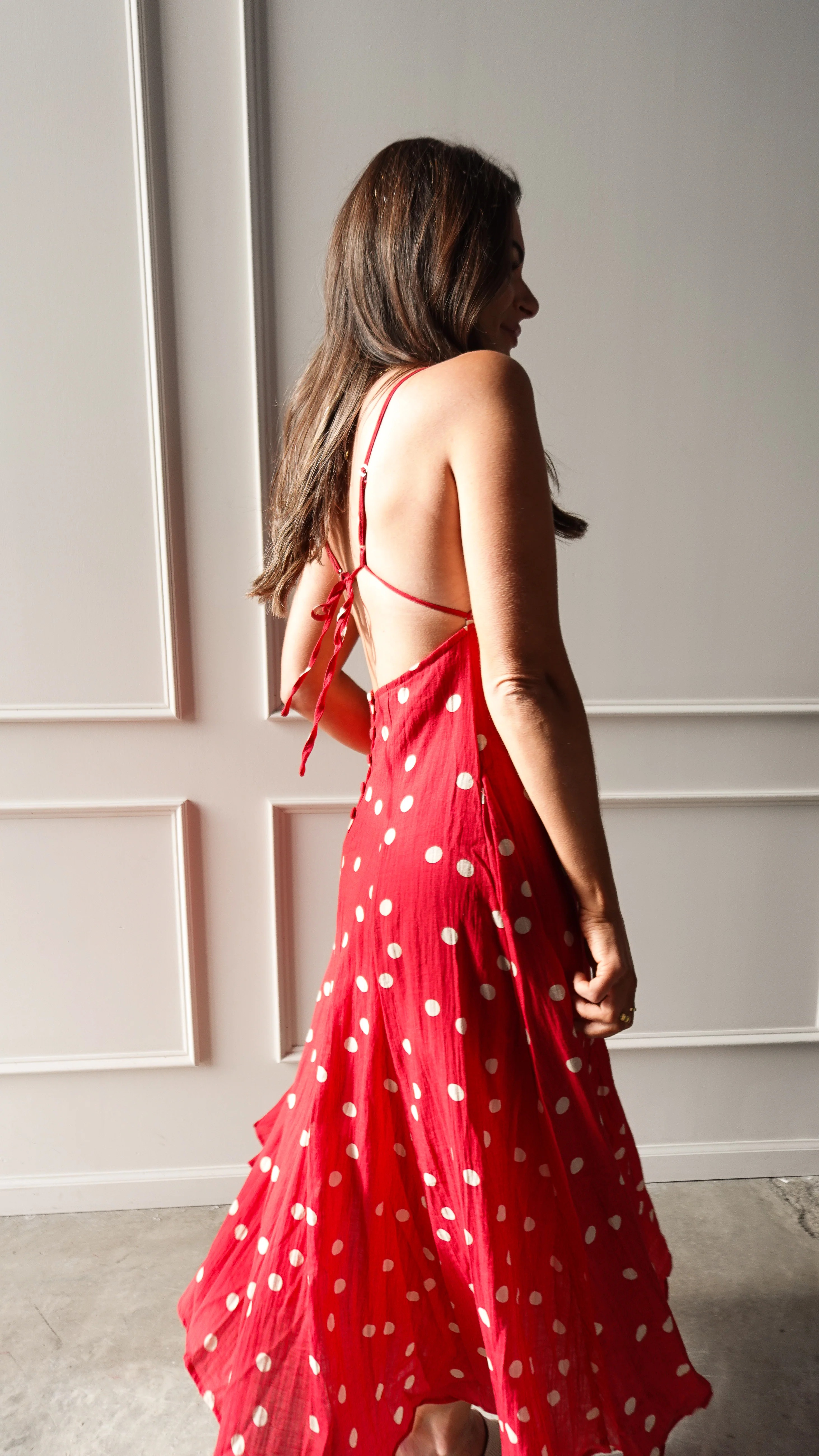 Red Polka Dot Linen Dress - Image 6