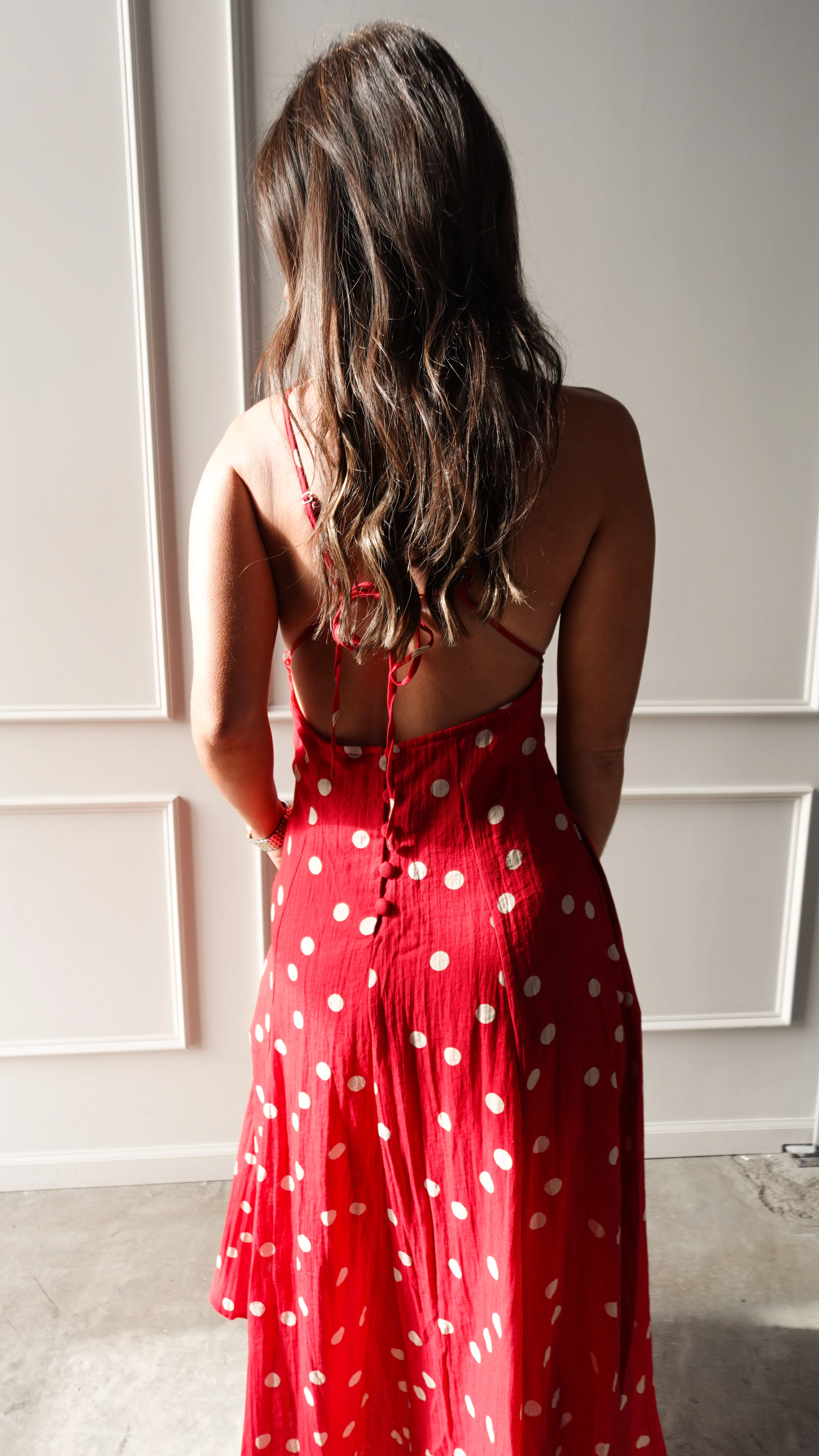 Red Polka Dot Linen Dress - Image 7