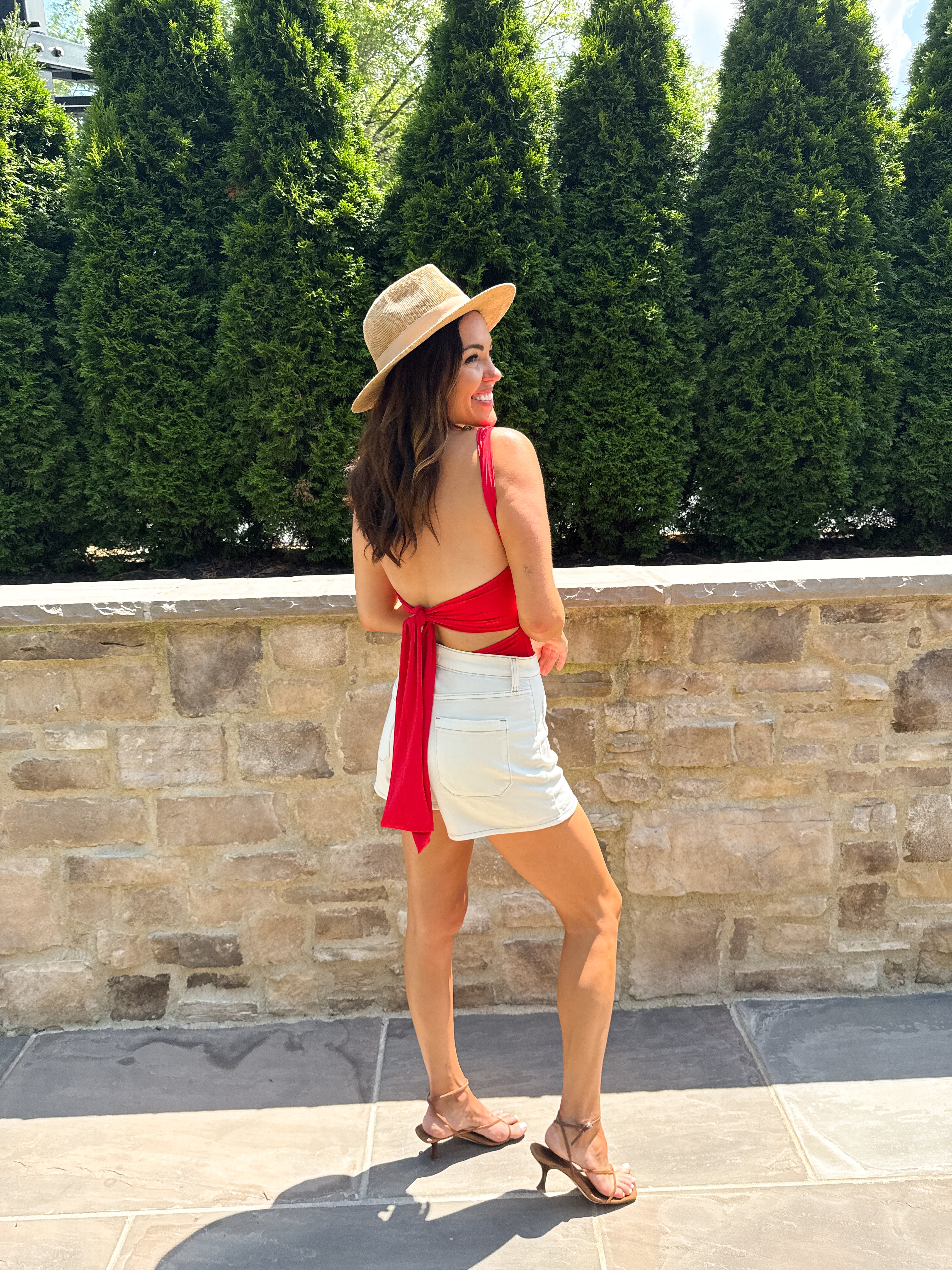 Red Square Neck Tie-Back Bodysuit - Image 5