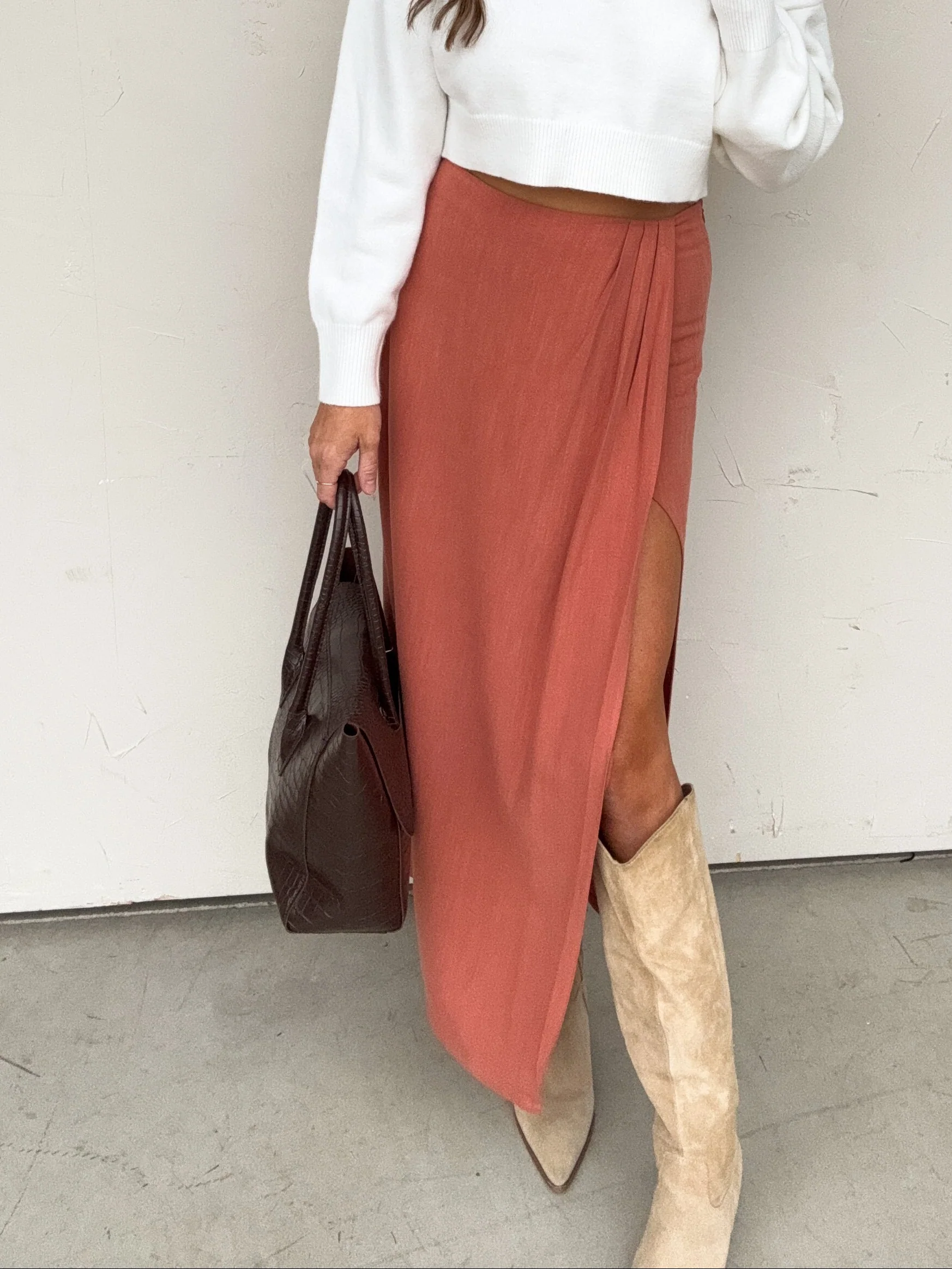 Rust Linen Wrap Skirt