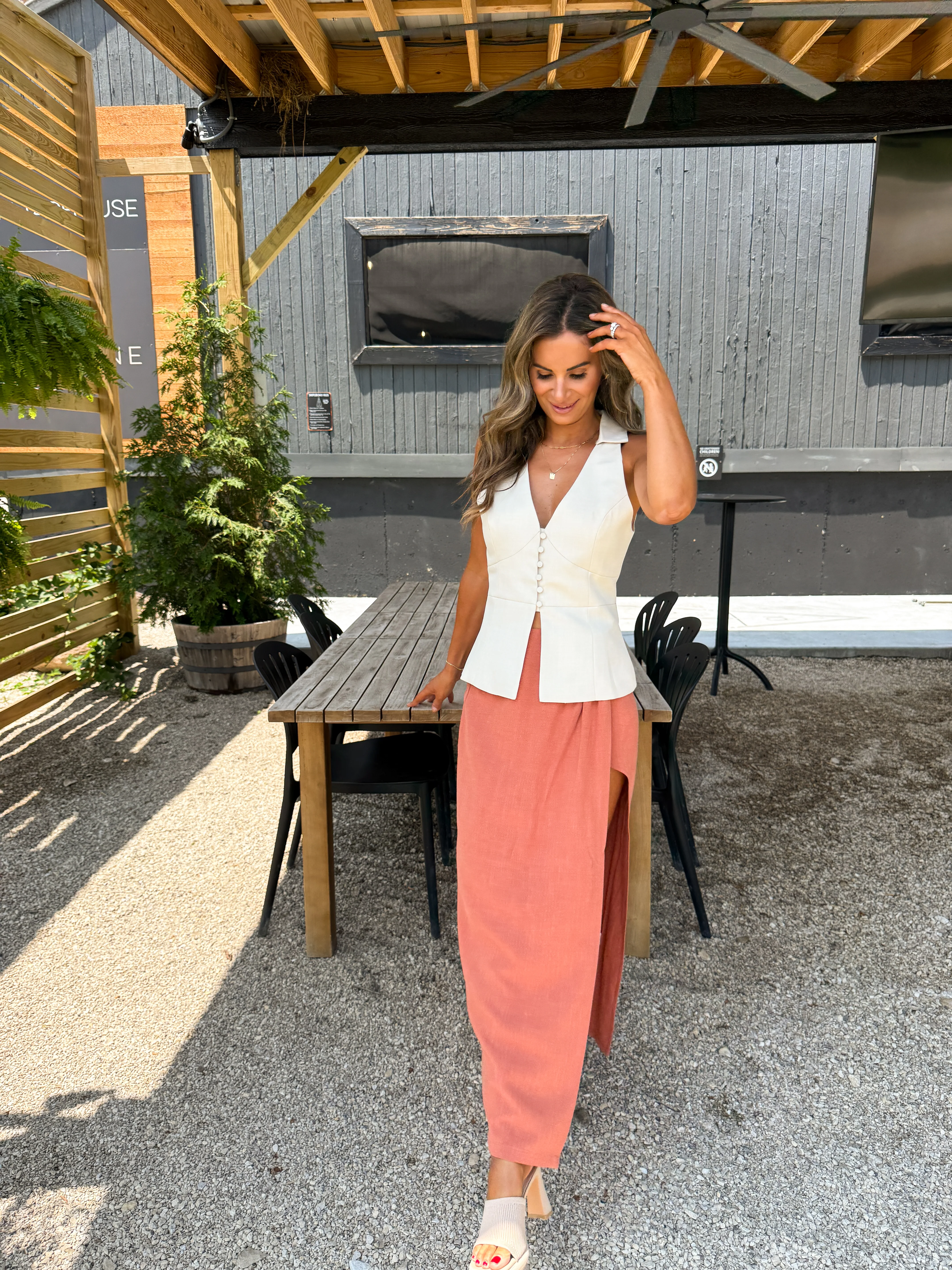 Rust Linen Wrap Skirt - Image 10