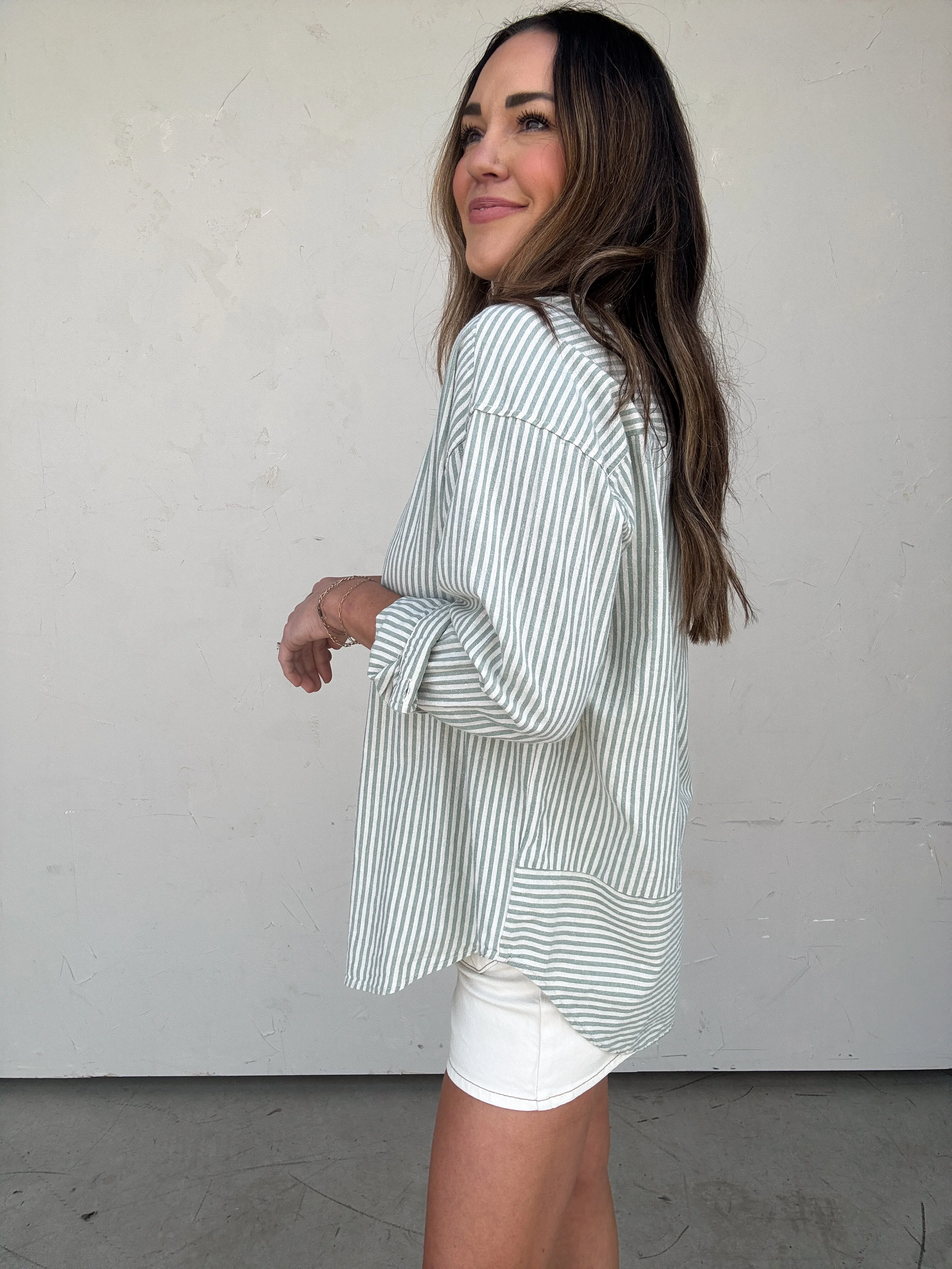 Sage Striped Button-Down Shirt - Image 3