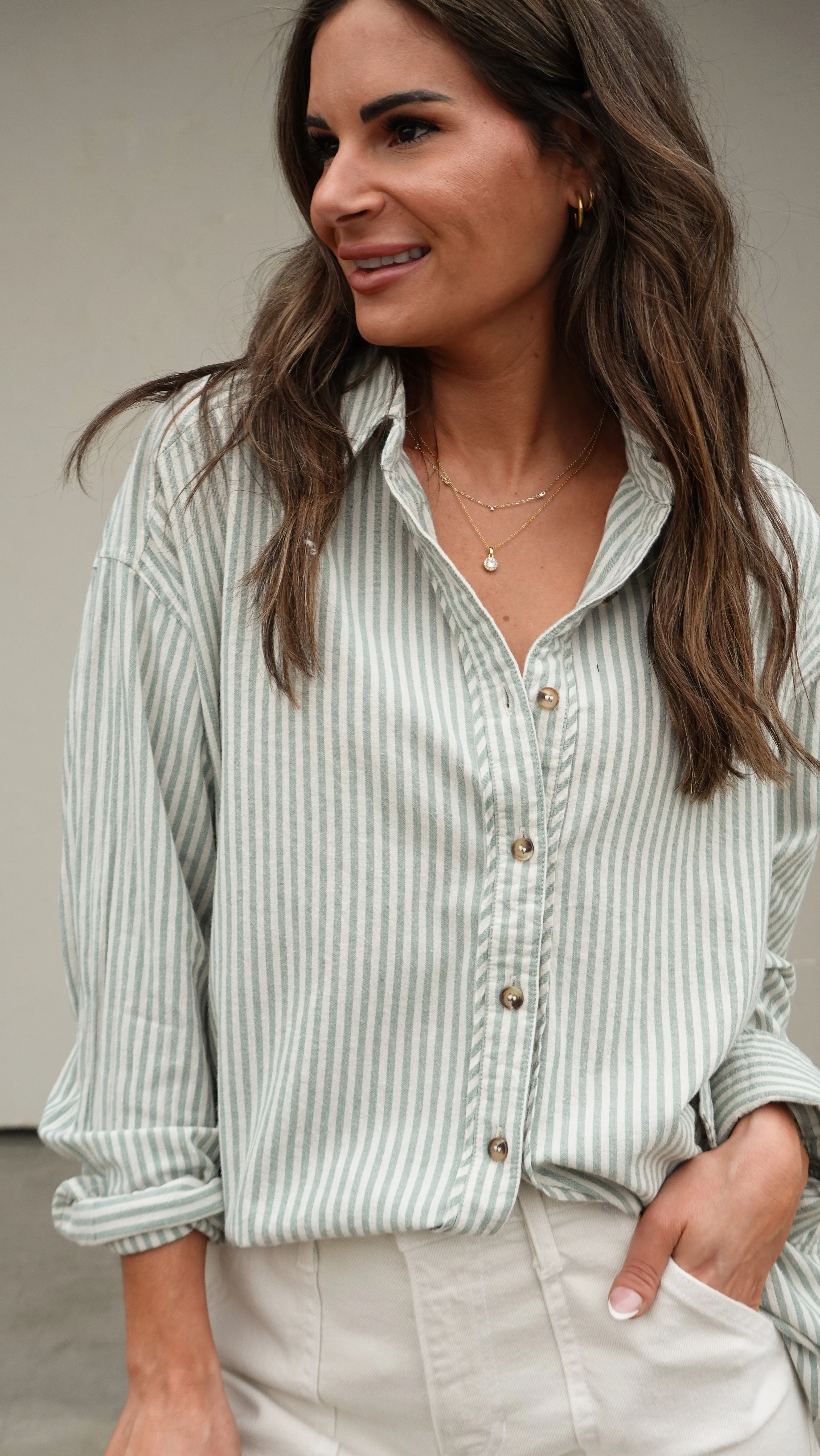 Sage Striped Button-Down Shirt - Image 9