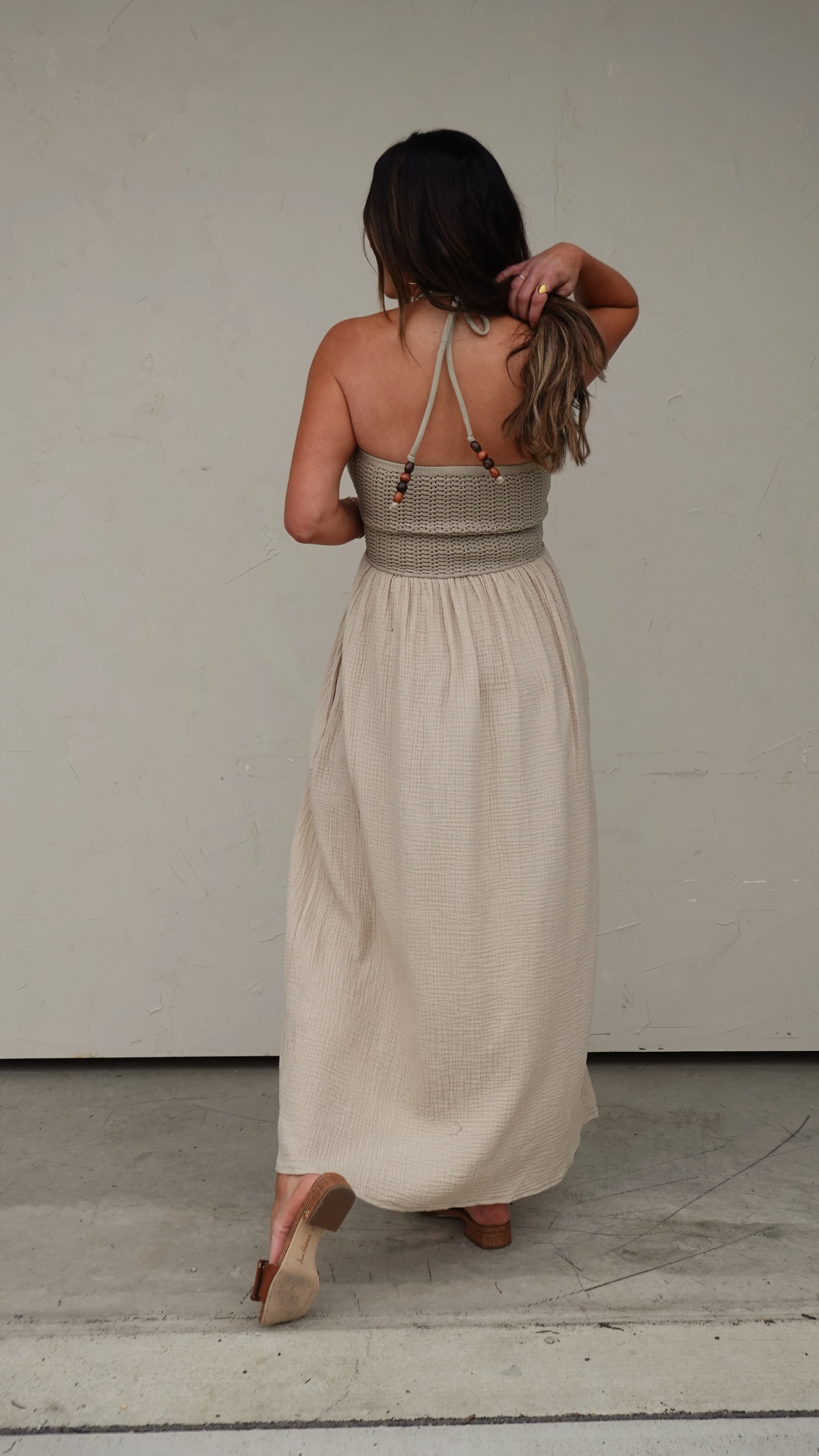 Sand Maxi with Crochet/Bead Detail - Image 3
