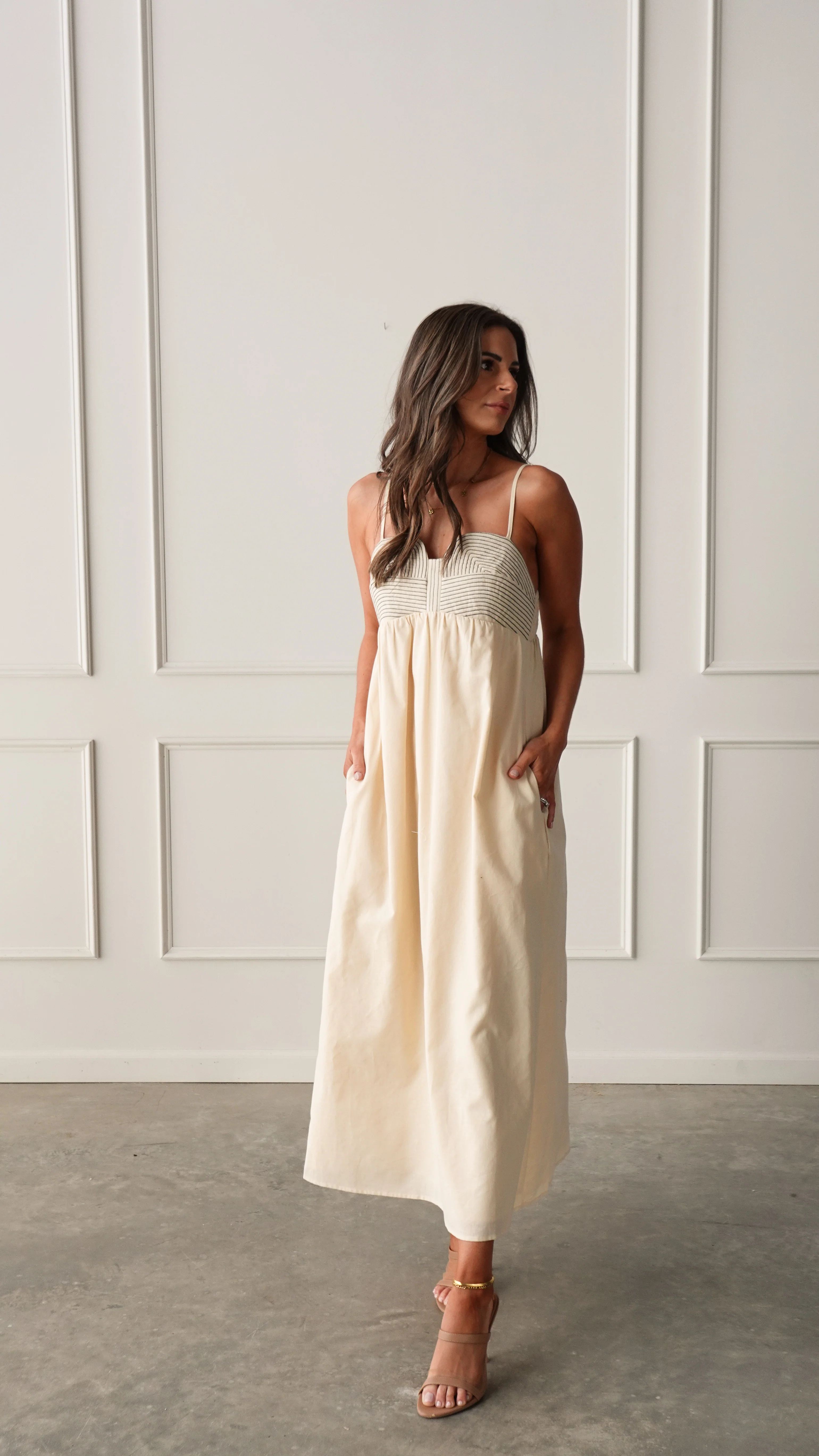 Sand Top-Stitch Midi Dress - Image 4