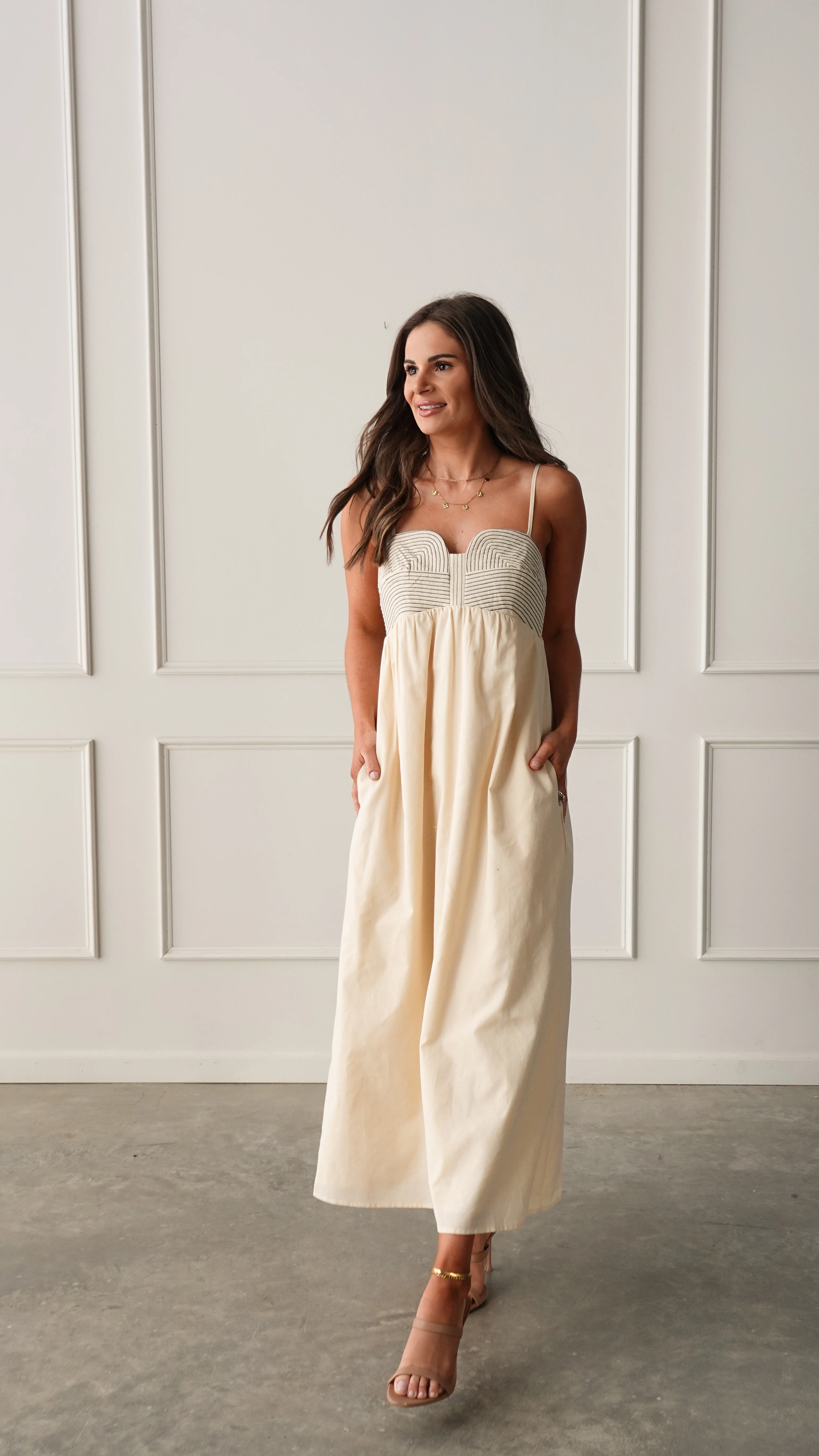 Sand Top-Stitch Midi Dress - Image 5