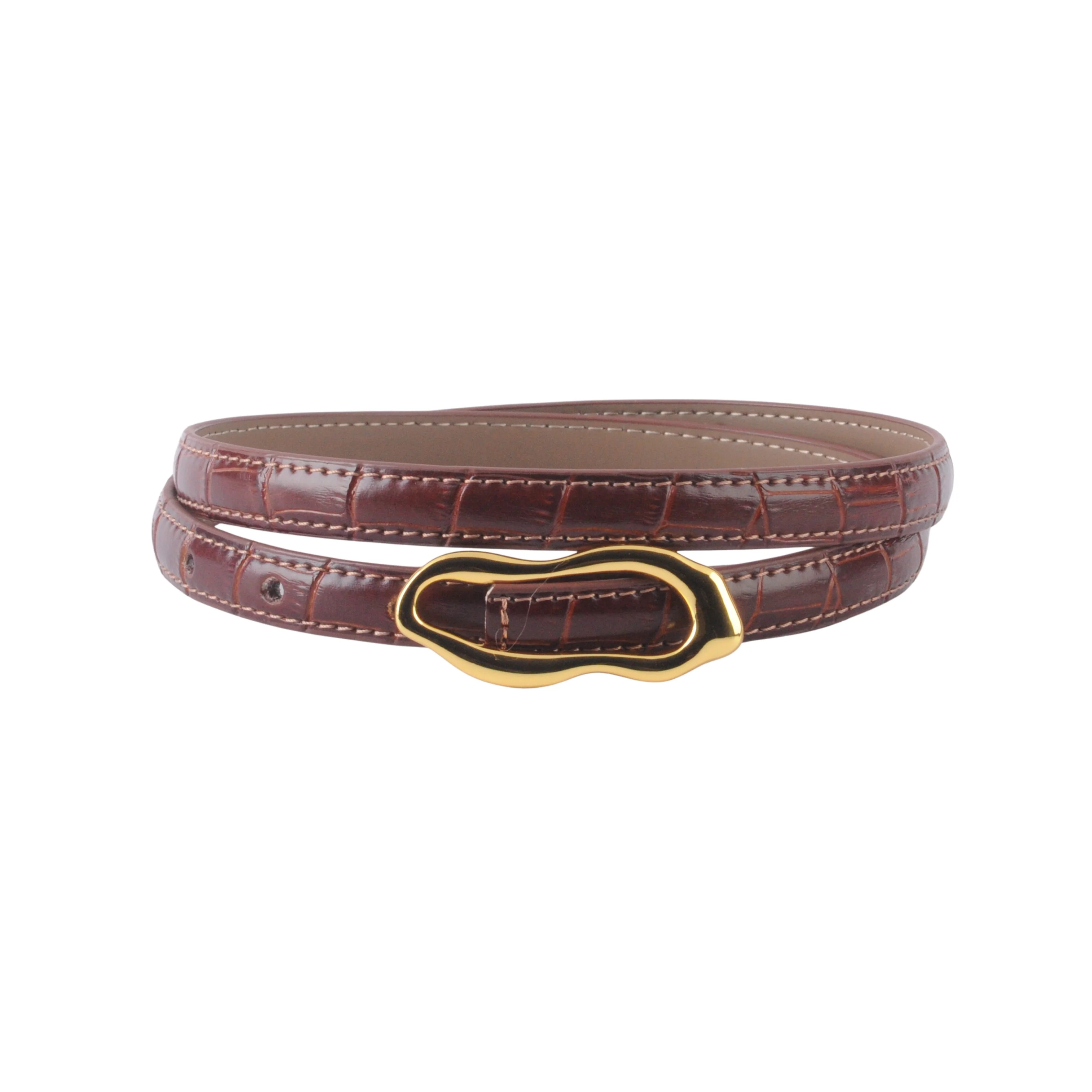 Skinny Brown Belt with Asymmetric Buckle - Image 7
