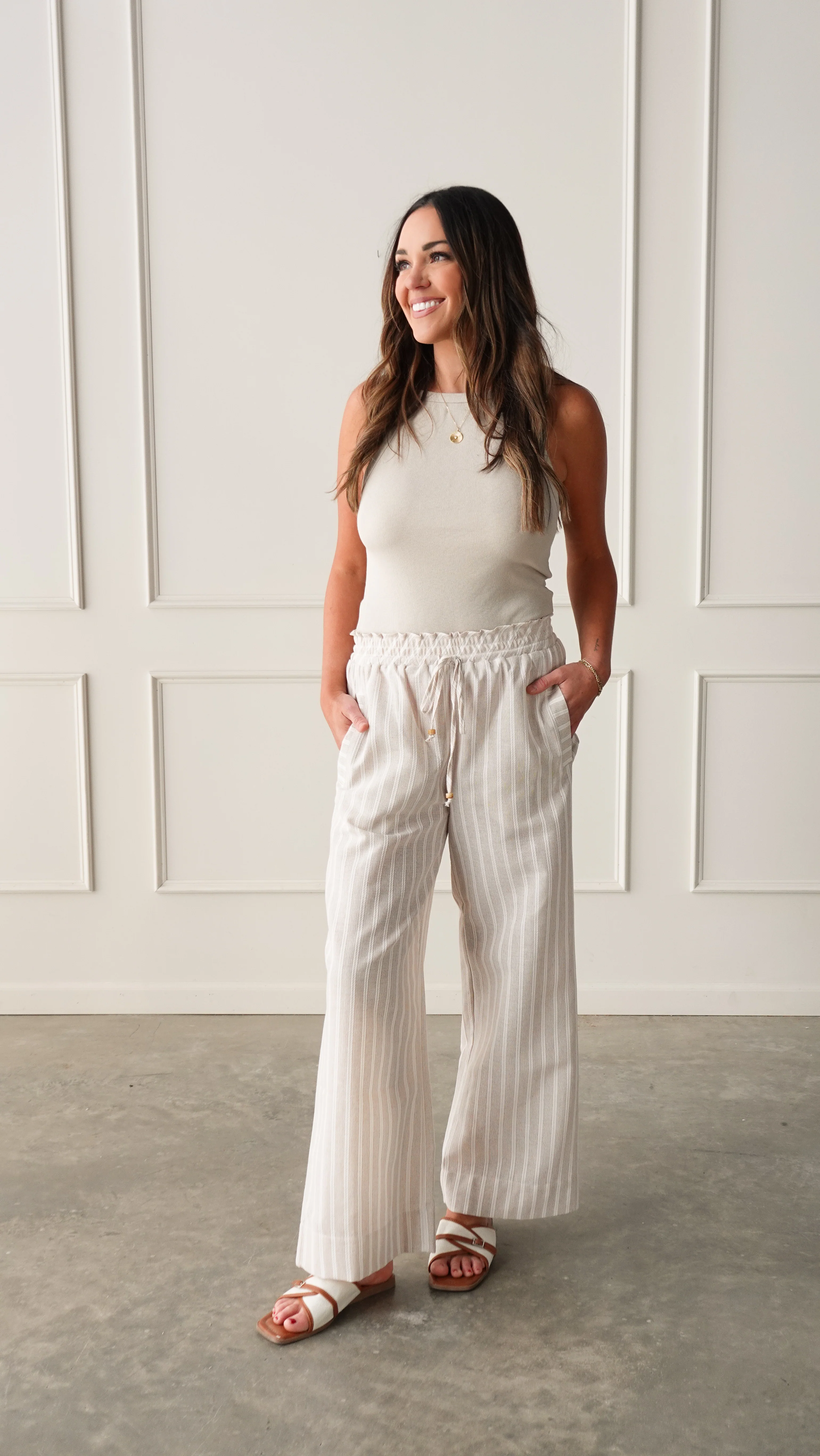 Striped Drawstring Wide Leg Pant - Image 7