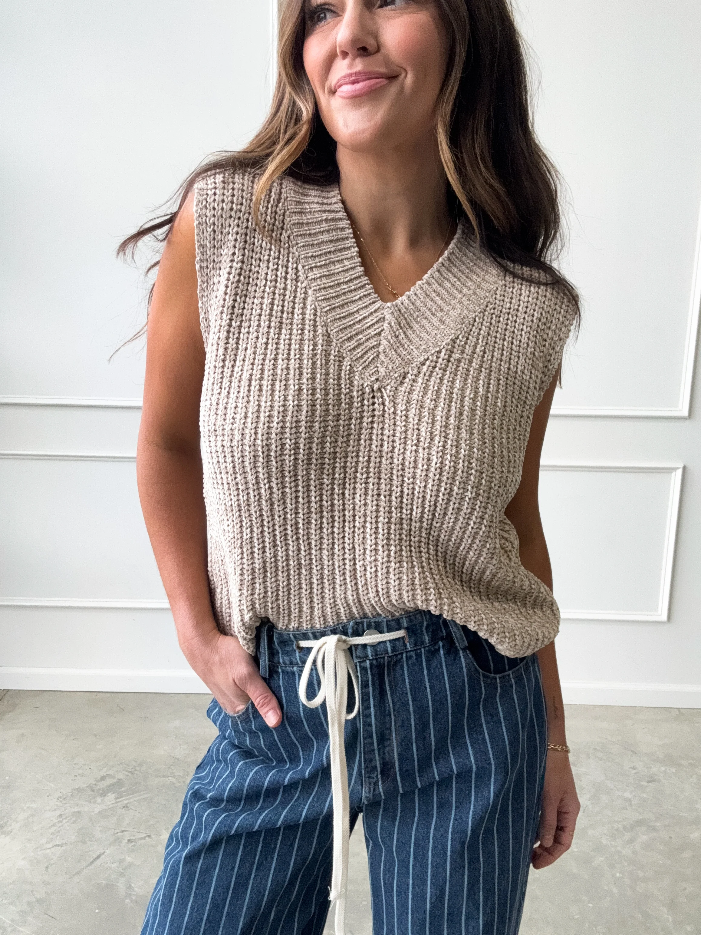Tan Knit Sweater Vest - Image 5