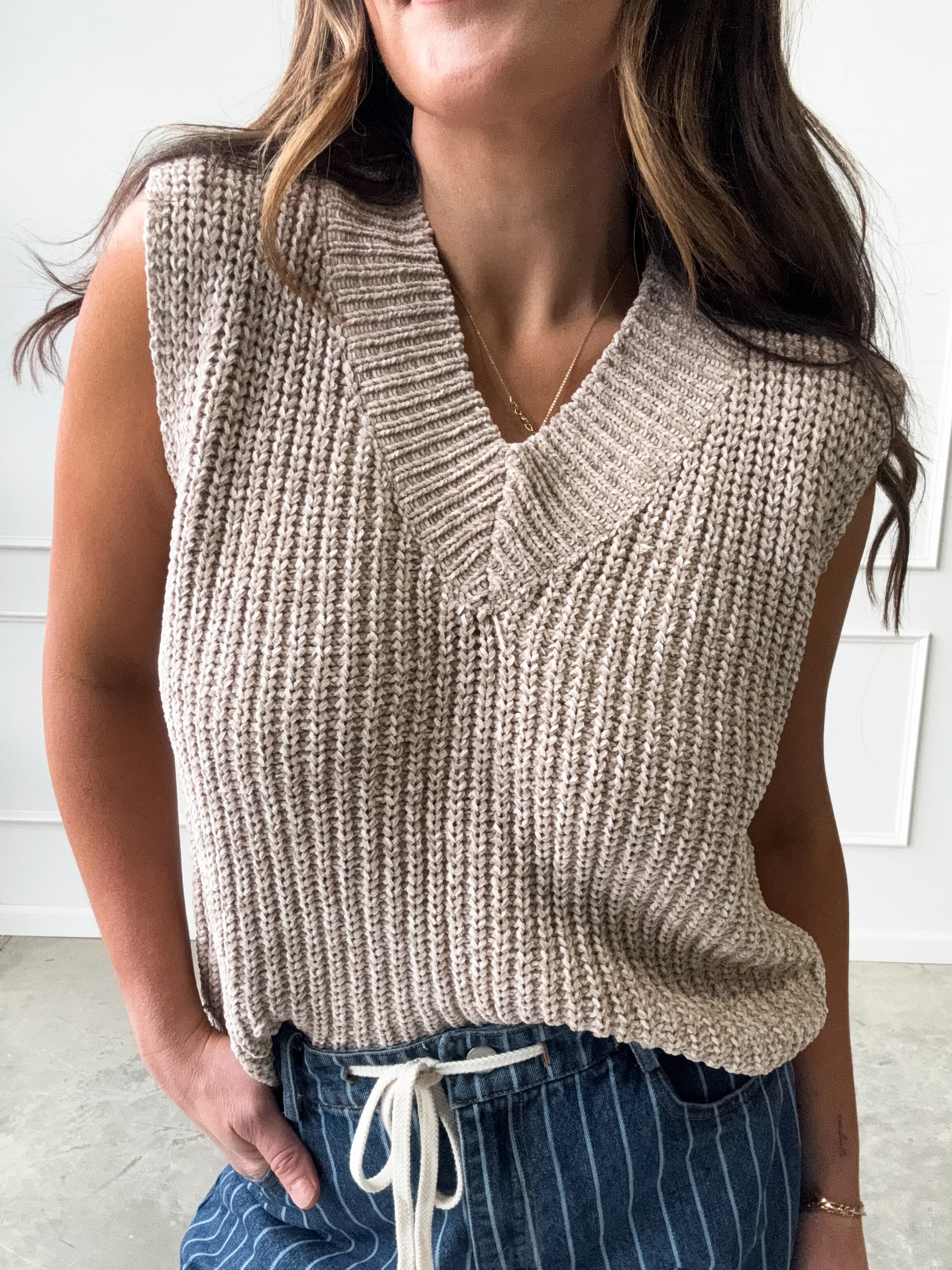 Tan Knit Sweater Vest - Image 6