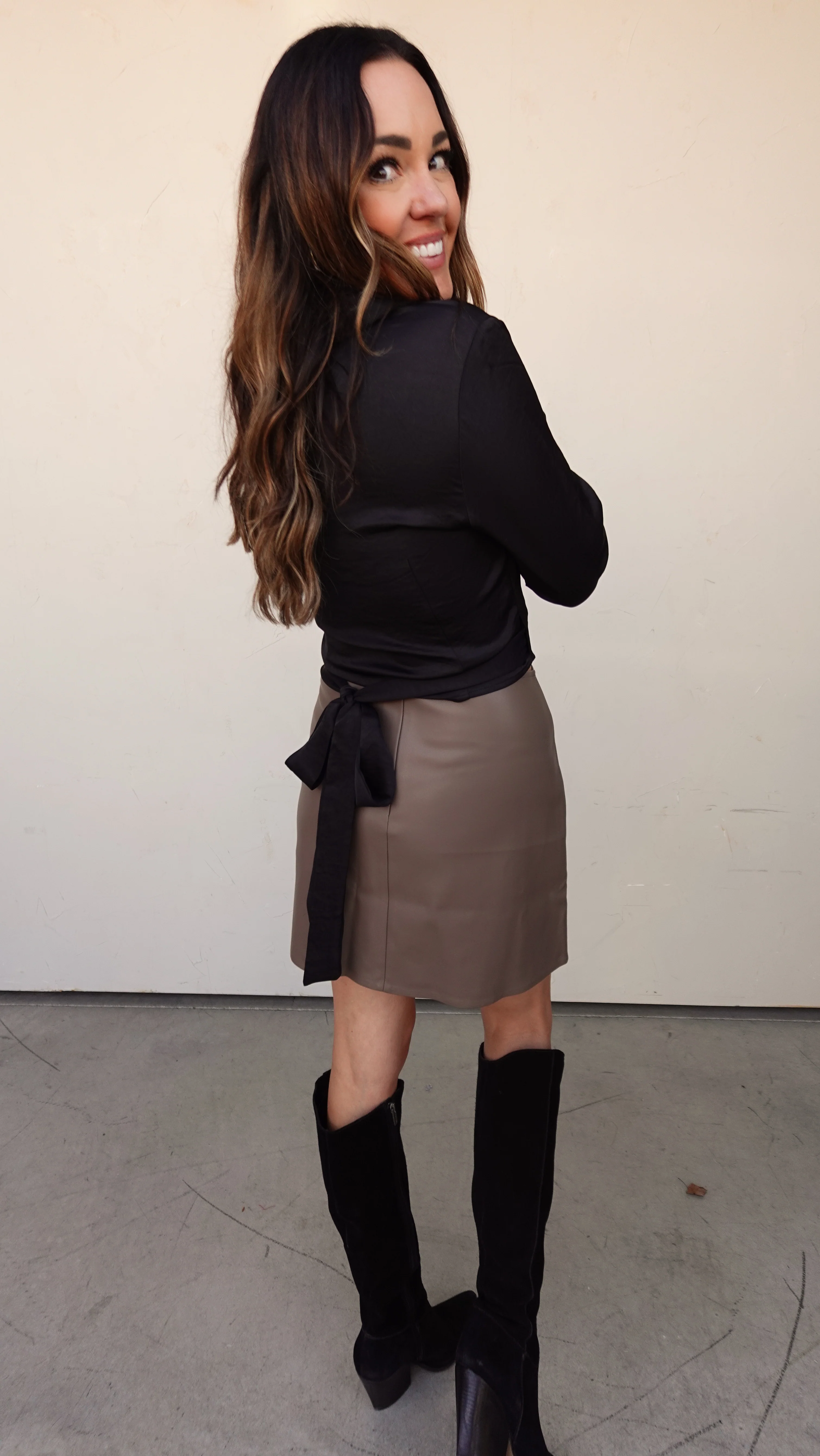 Taupe Faux Leather Skirt - Image 3