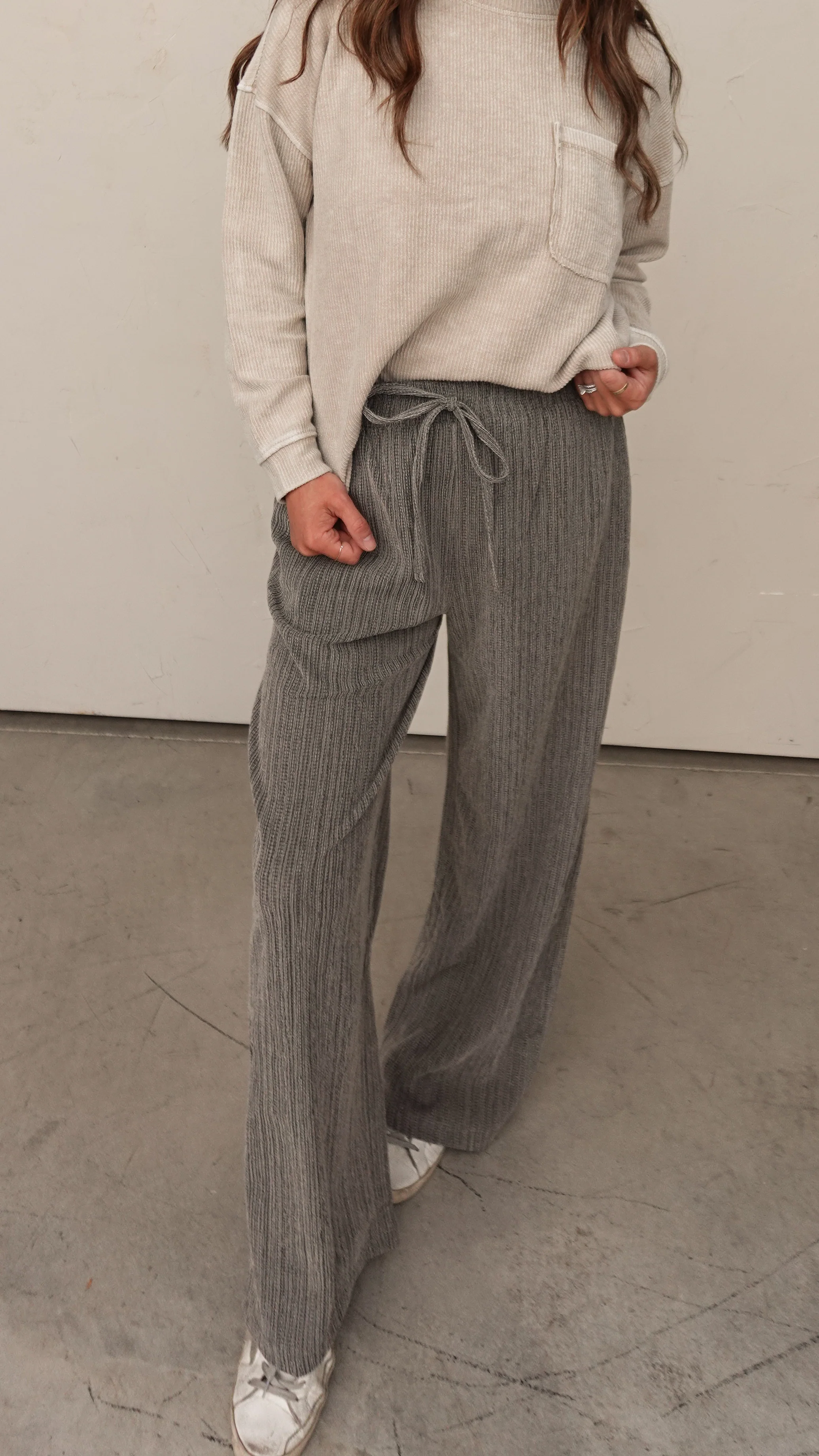 Taupe Textured Knit Drawstring Pant