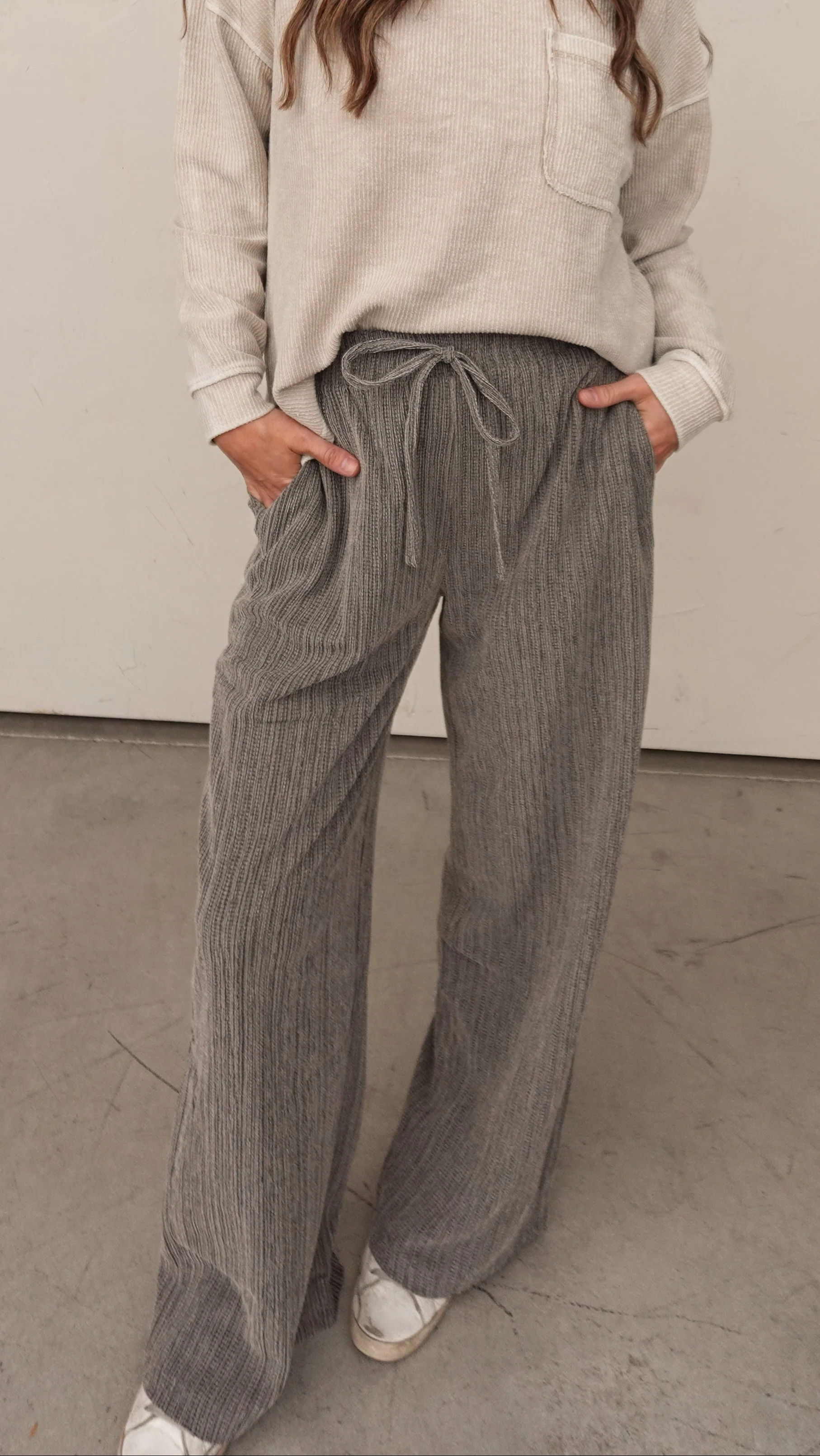 Taupe Textured Knit Drawstring Pant - Image 2