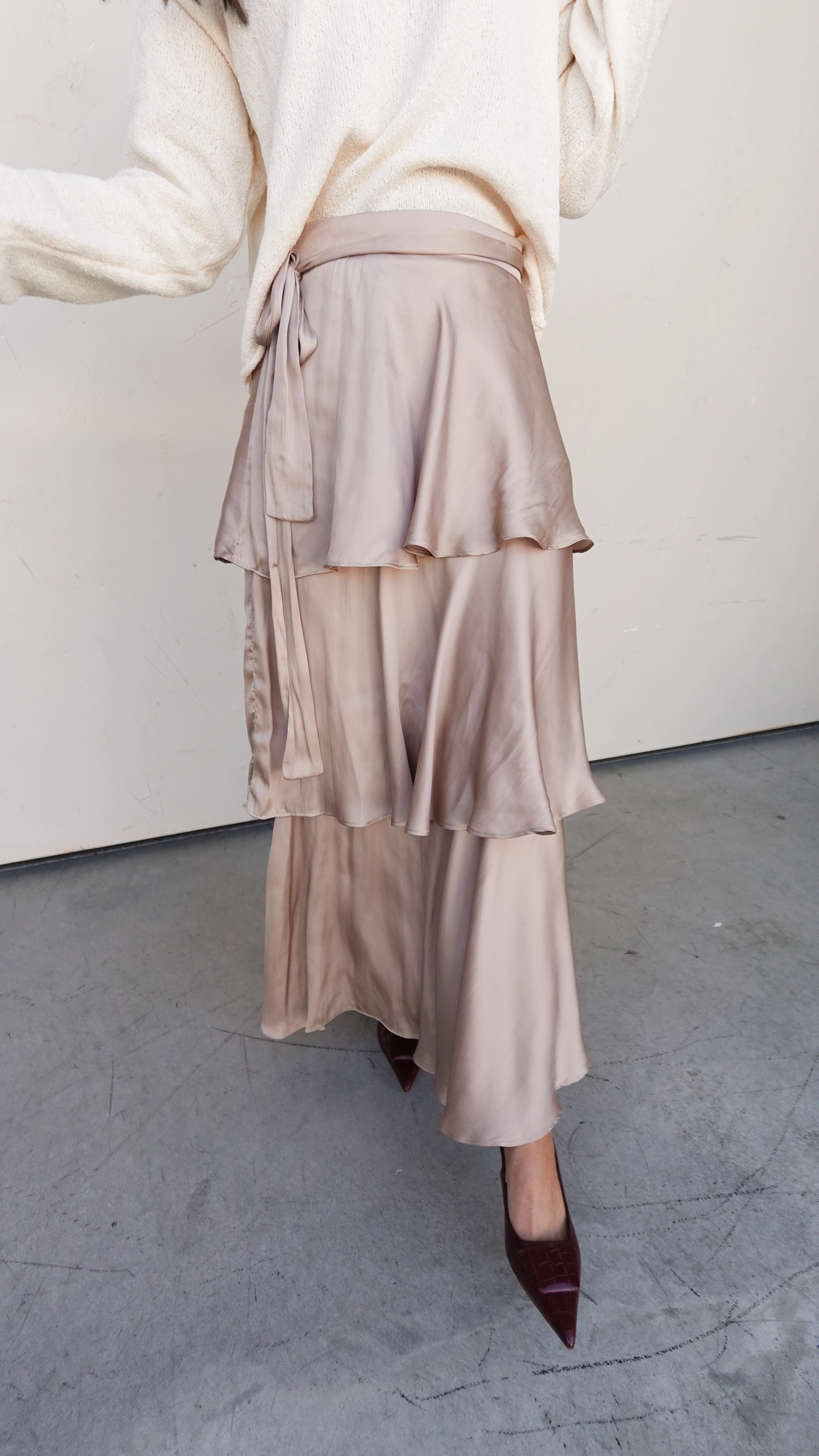 Tiered Satin Maxi Skirt
