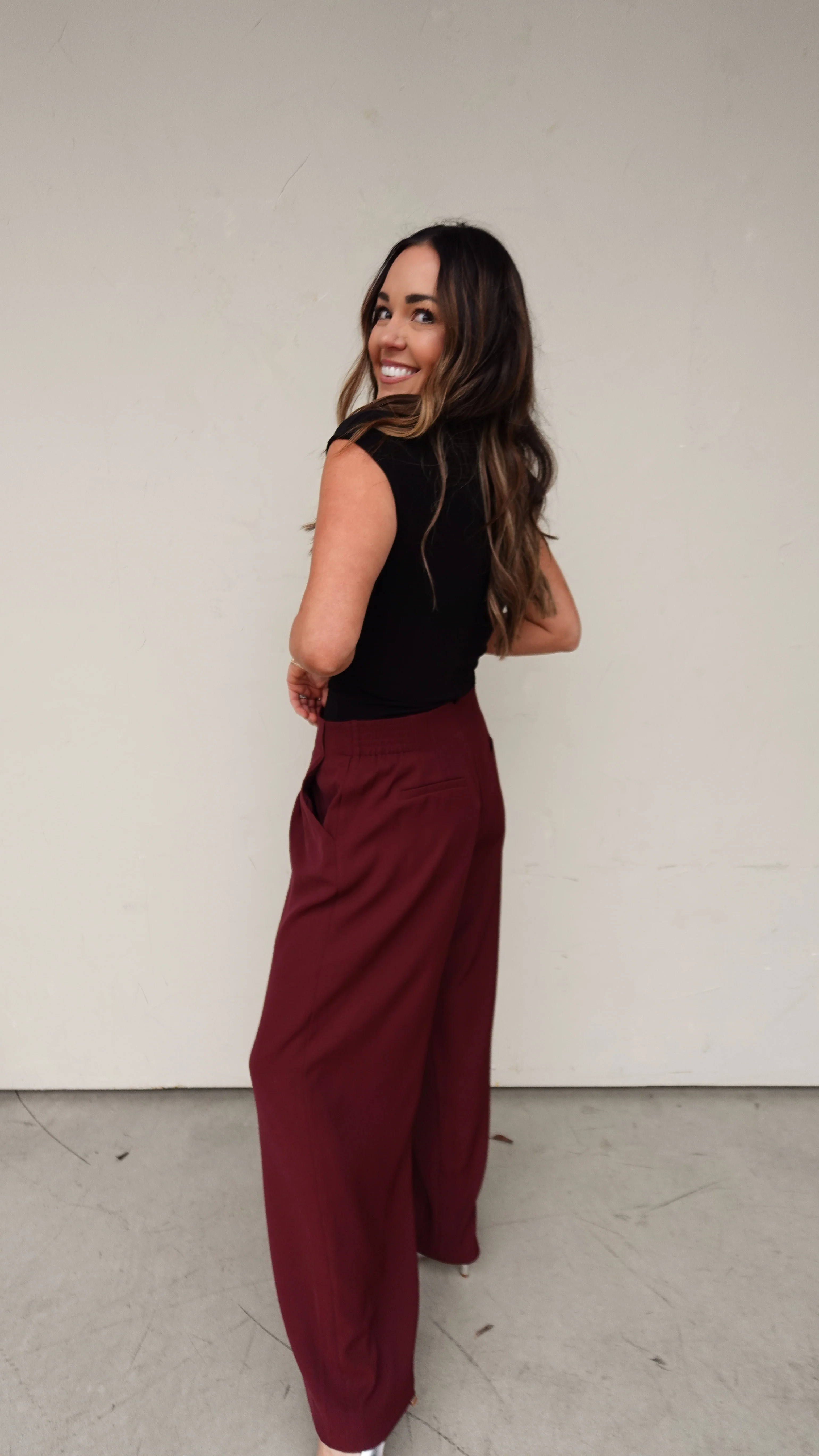 Wide Leg Trouser - Burgundy - Image 4