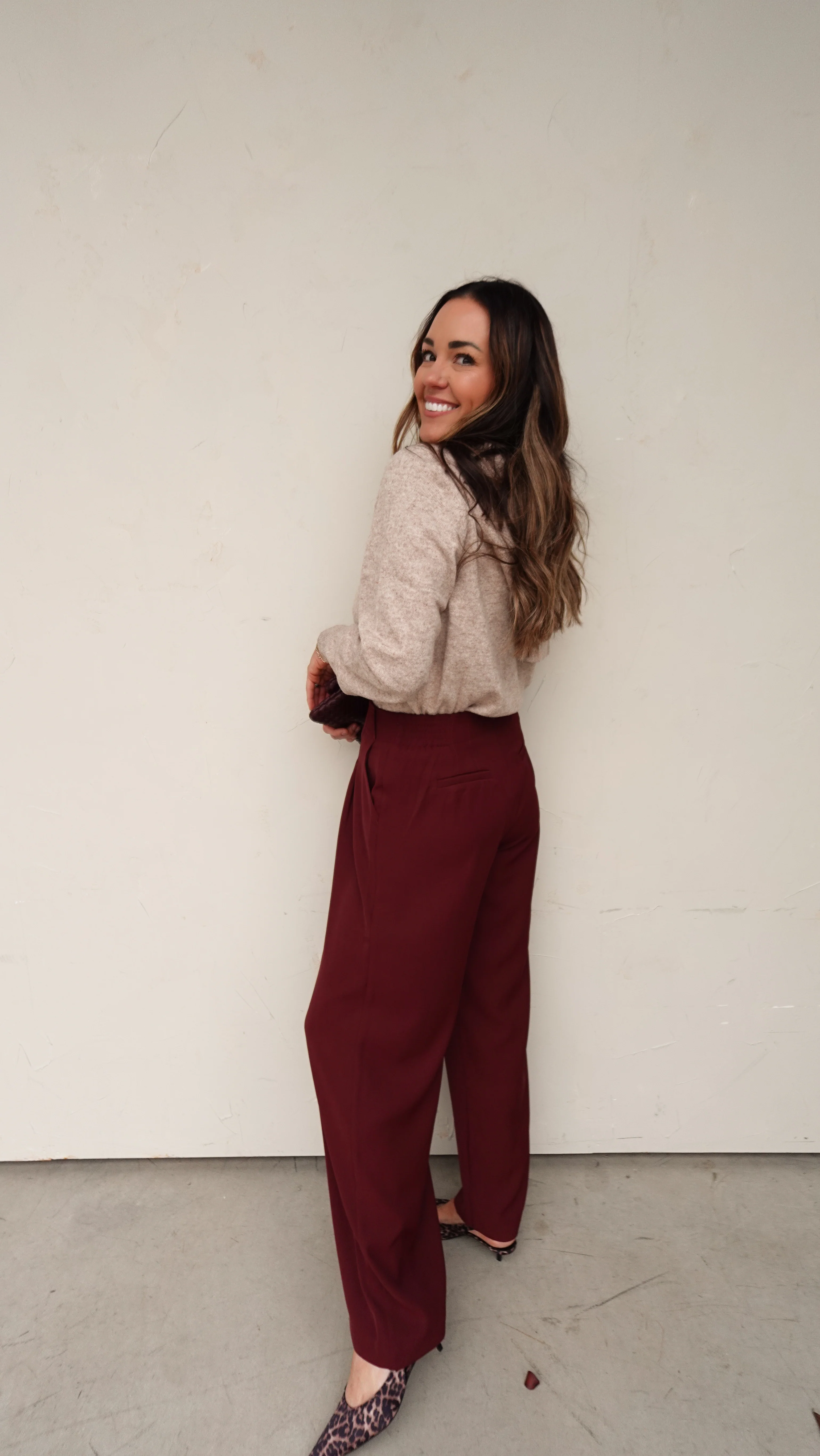 Wide Leg Trouser - Burgundy - Image 7